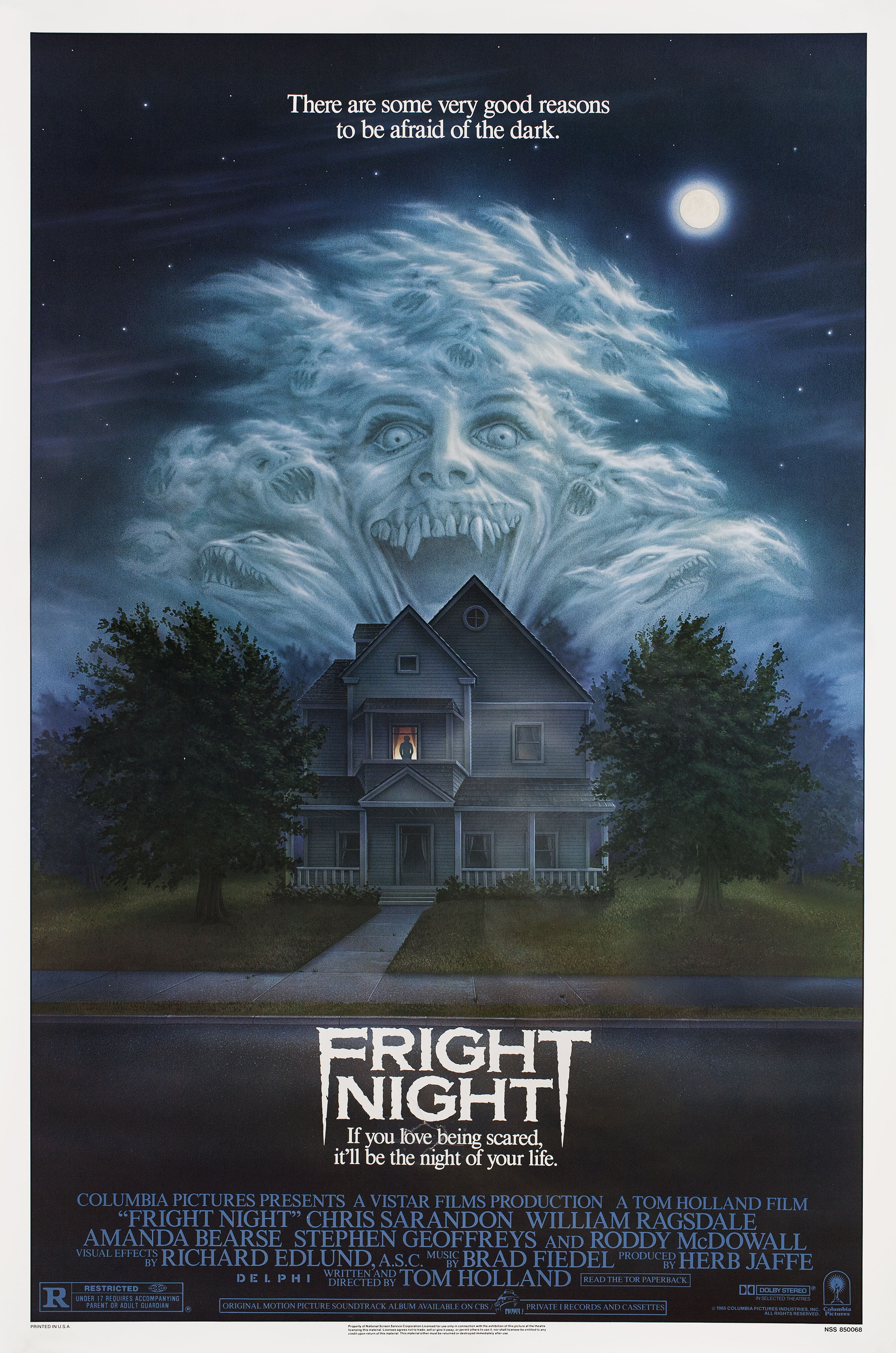 Ночь страха (Fright Night, 1985), режиссёр Том Холланд, американский постер к фильму, автор Питер Мюллер, 1985 год