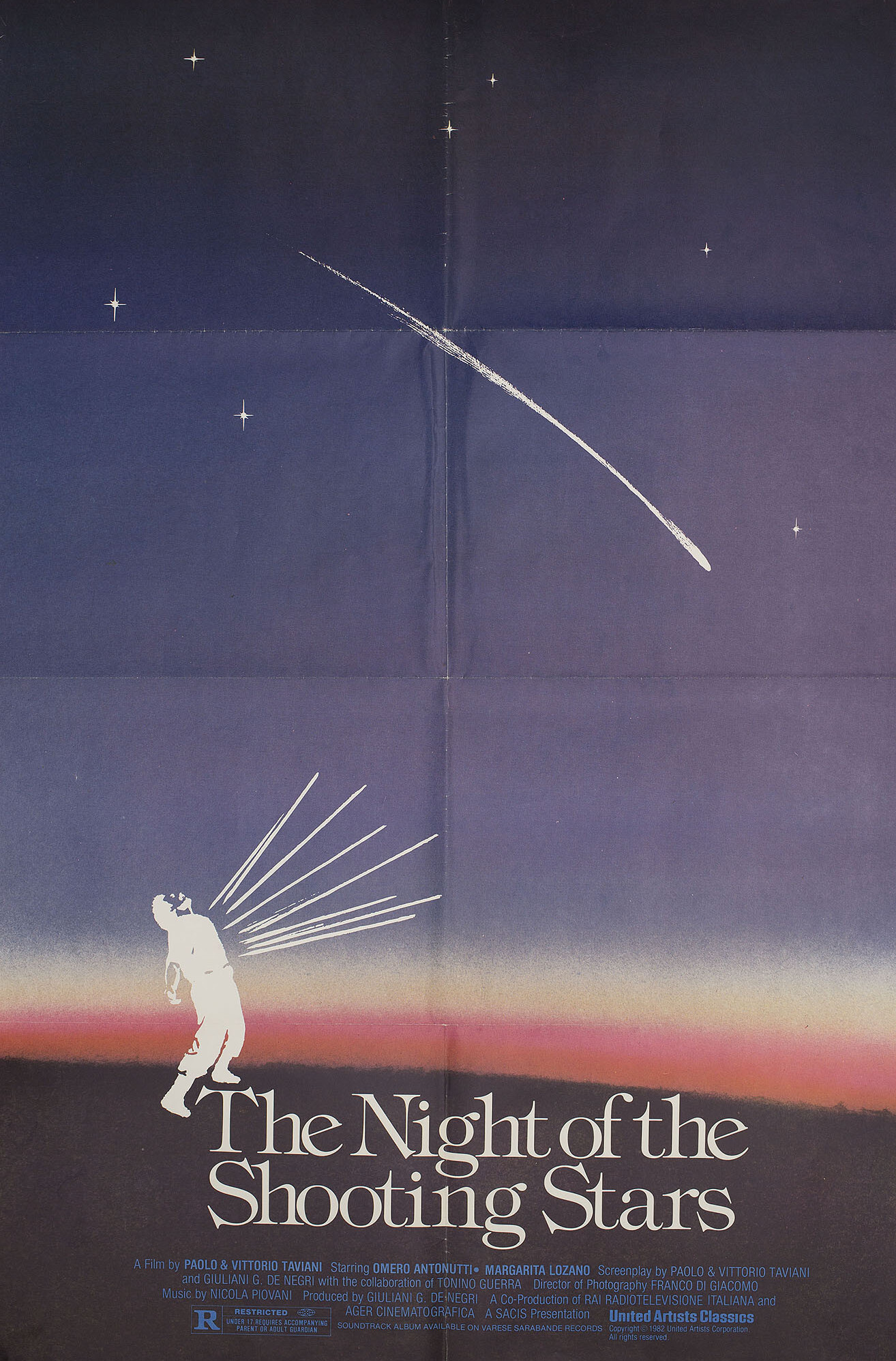 Ночь Святого Лаврентия (The Night of the Shooting Stars, 1982), режиссёр Паоло Тавиани, американский постер к фильму, 1982 год