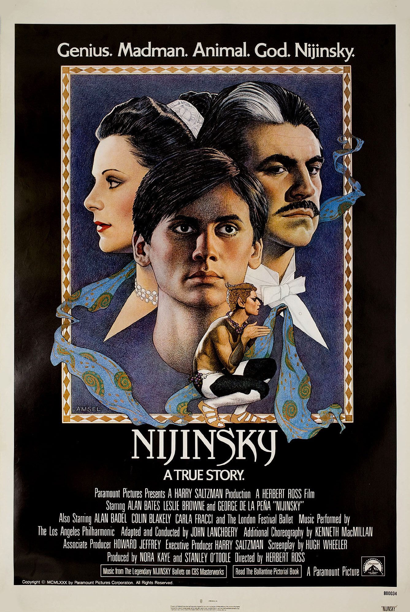 Нижинский (Nijinsky, 1980), режиссёр Херберт Росс, американский постер к фильму, автор Ричард Амзель, 1980 год