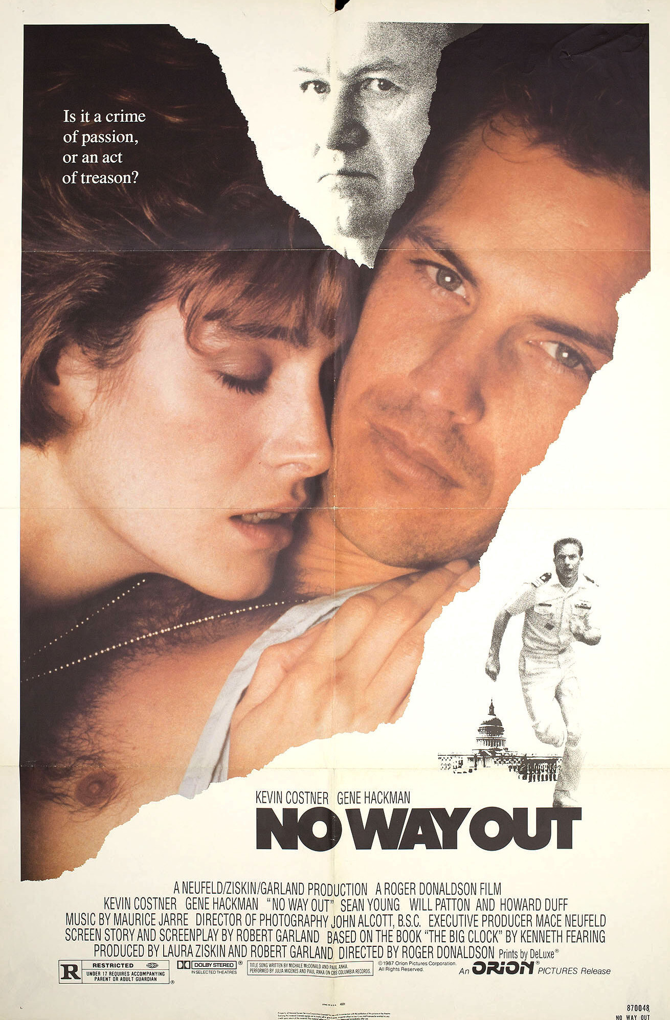 Нет выхода (No Way Out, 1987), режиссёр Роджер Дональдсон, американский постер к фильму, 1987 год