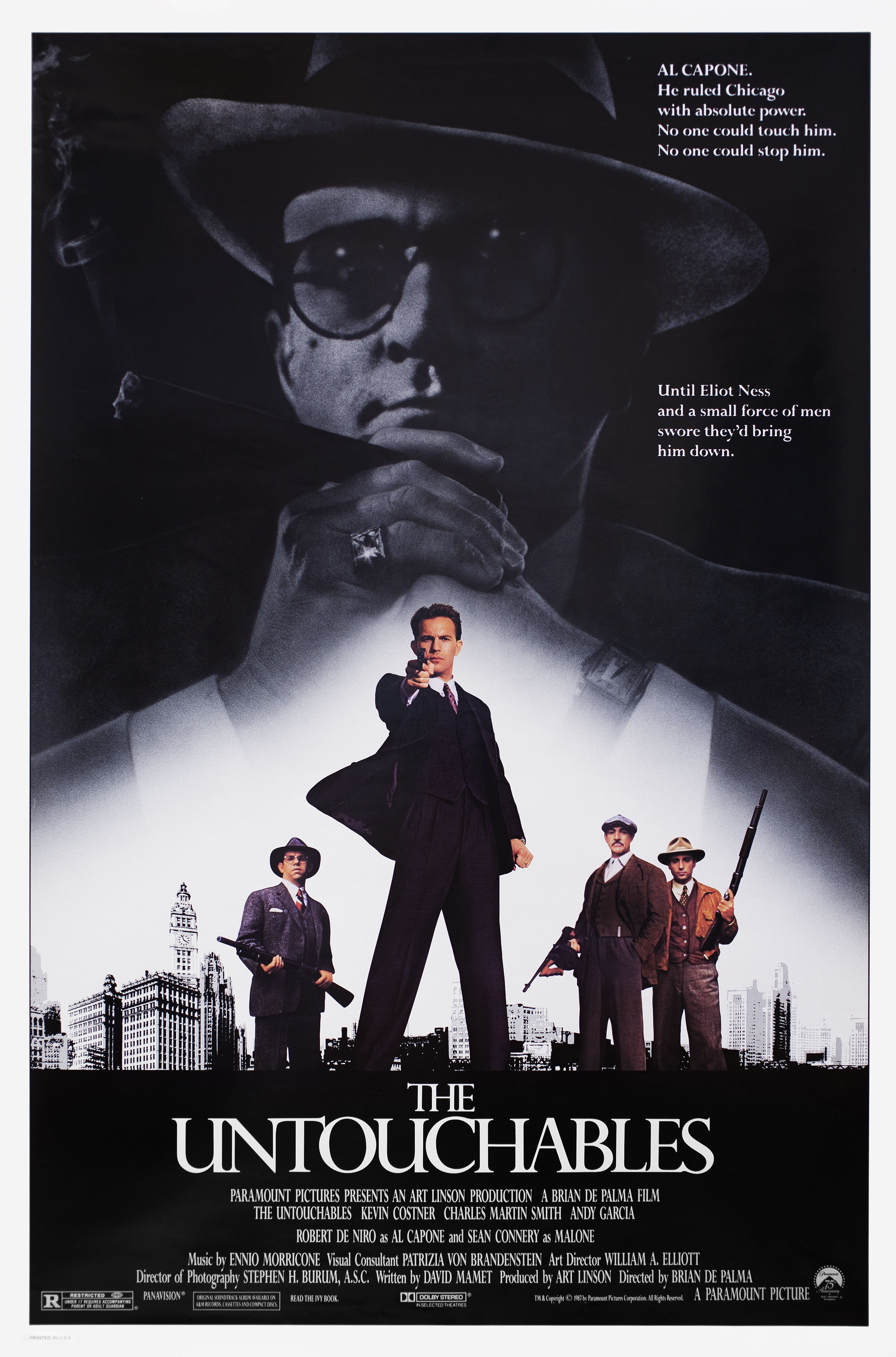 Неприкасаемые (The Untouchables, 1987), режиссёр Брайан Де Пальма, американский постер к фильму, 1987 год