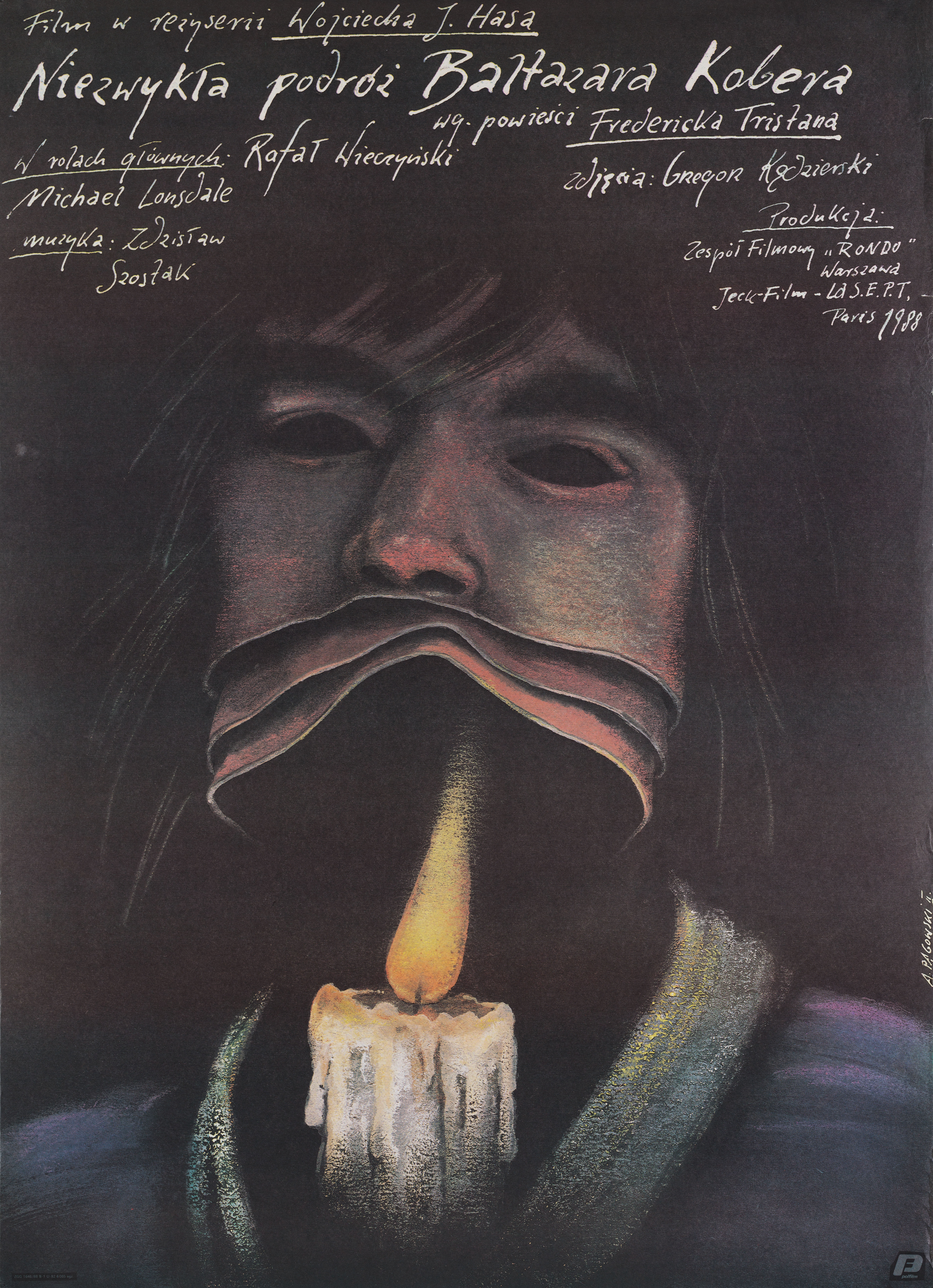 Необыкновенное путешествие Бальтазара Кобера (Niezwykla podroz Baltazara Kobera, 1988), режиссёр Войцех Хас, польский постер к фильму, автор Анджей Паговский, 1988 год