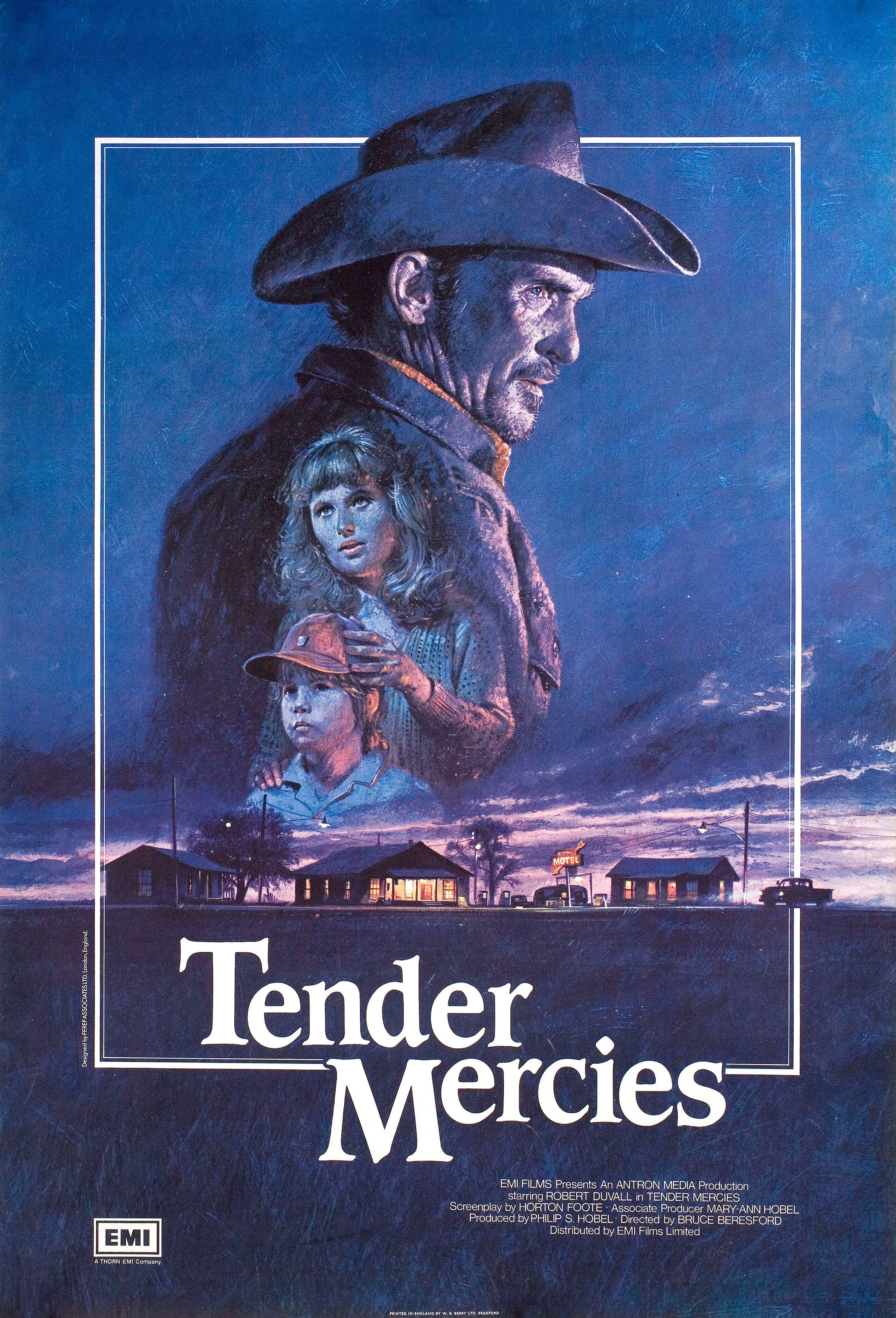 Нежное милосердие (Tender Mercies, 1983), режиссёр Брюс Бересфорд, британский постер к фильму, автор Брайан Байсоут, 1983 год