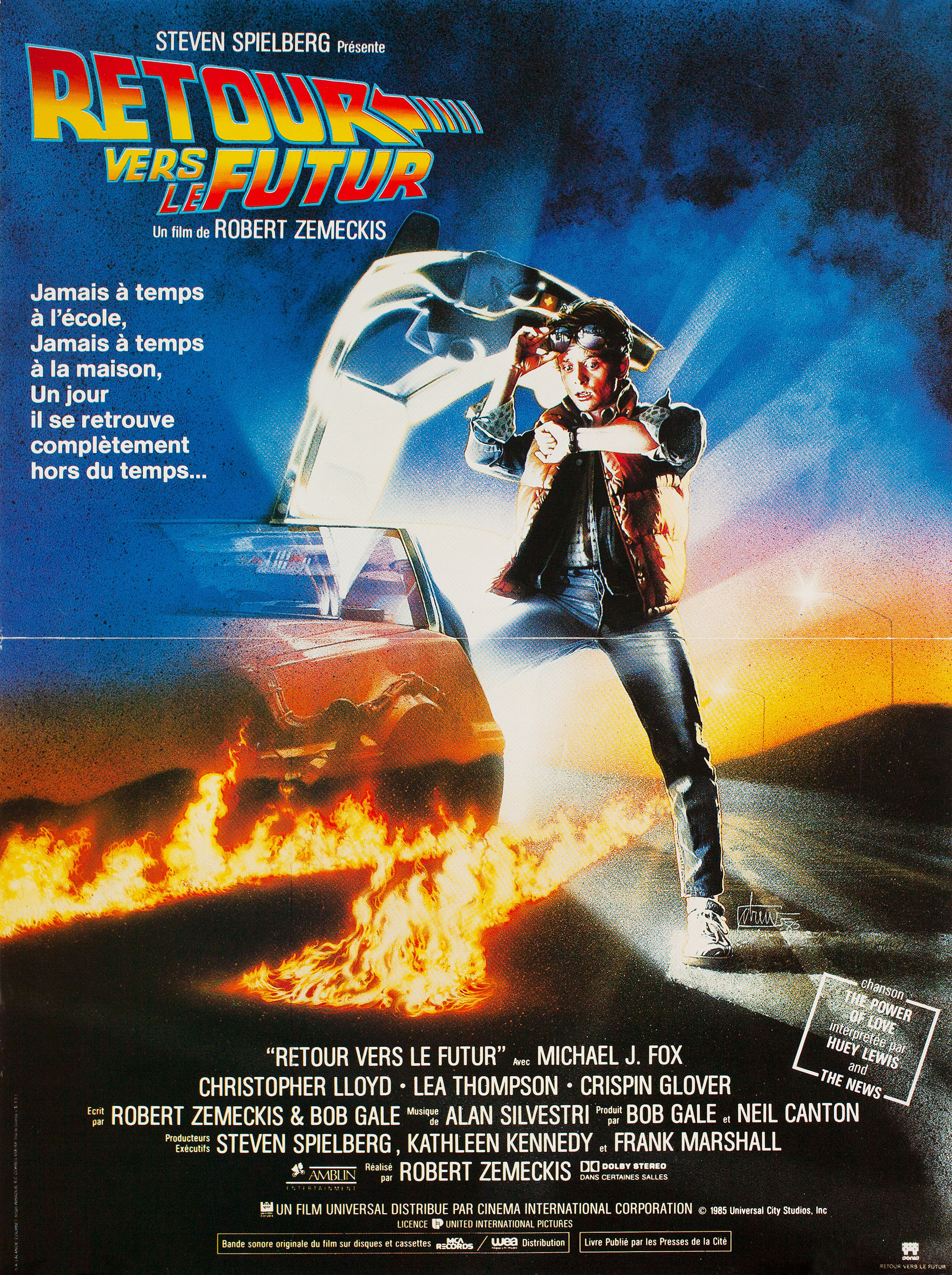 Назад в будущее (Back to the Future, 1985), режиссёр Роберт Земекис, французский постер к фильму, автор Дрю Струзан, 1985 год
