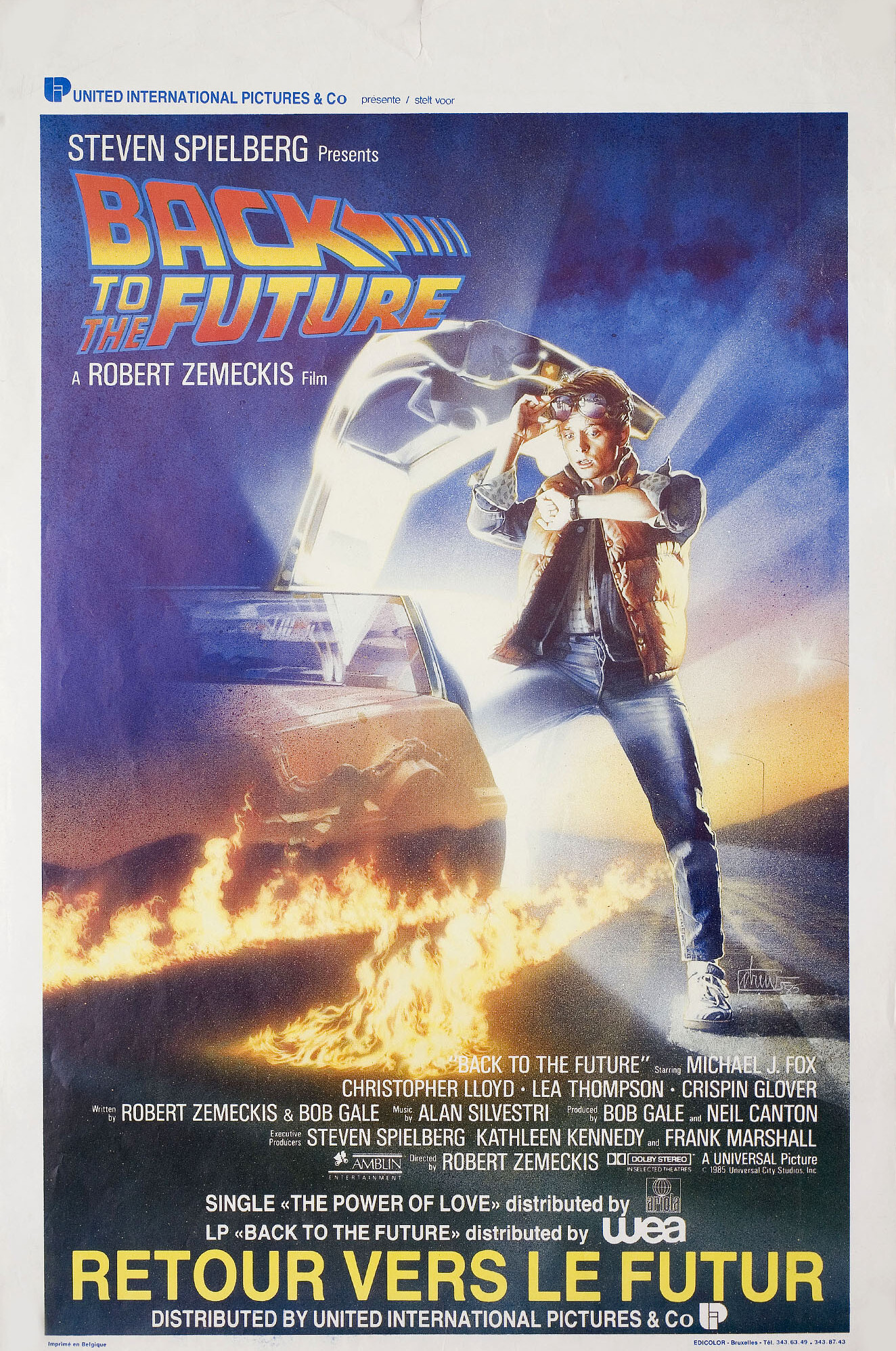 Назад в будущее (Back to the Future, 1985), режиссёр Роберт Земекис, бельгийский постер к фильму, автор Дрю Струзан, 1985 год