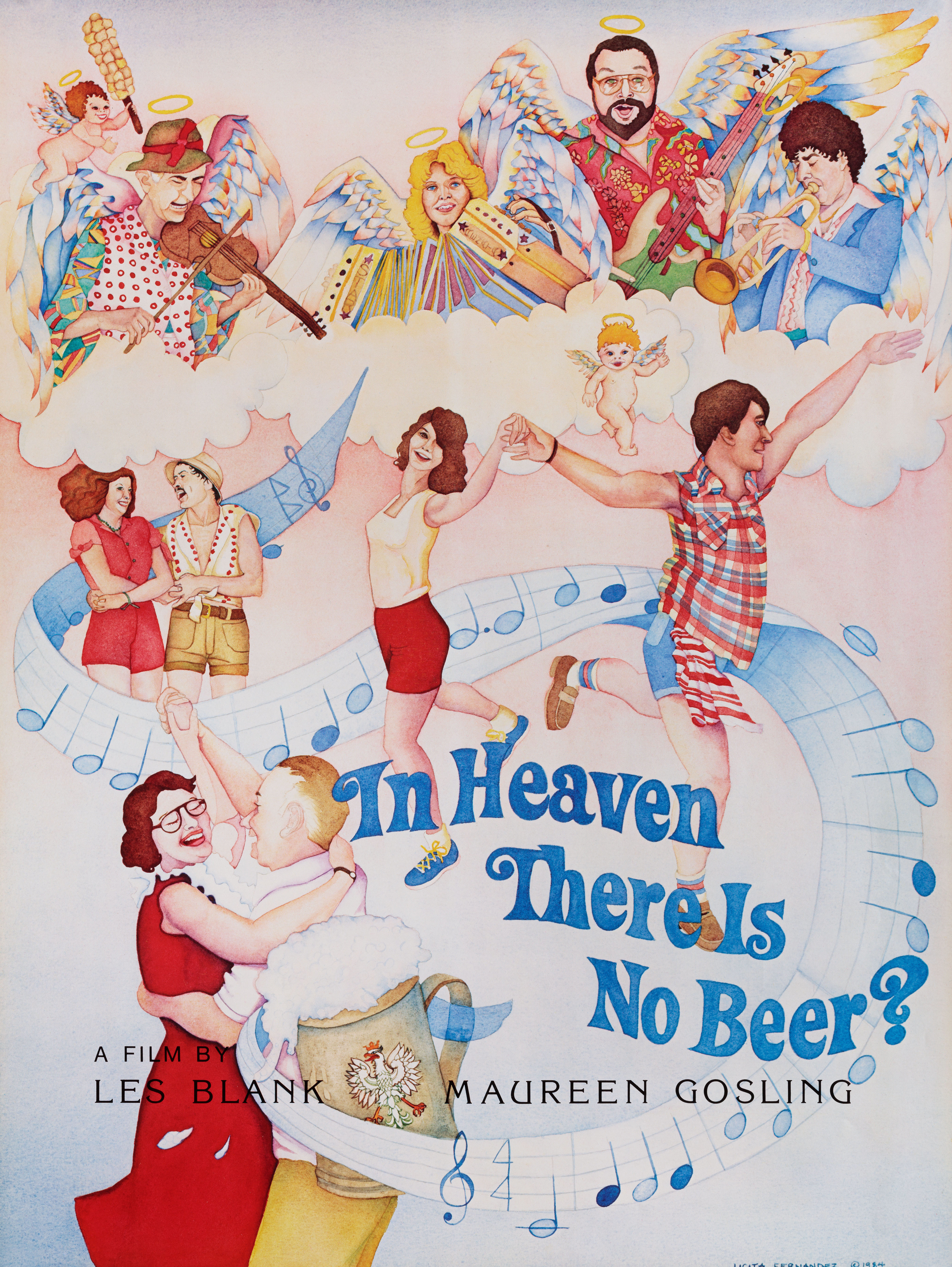 На небесах нет пива (In Heaven There Is No Beer, 1984), режиссёр Лес Бланк, американский постер к фильму, автор Лицита Фернандес, 1984 год