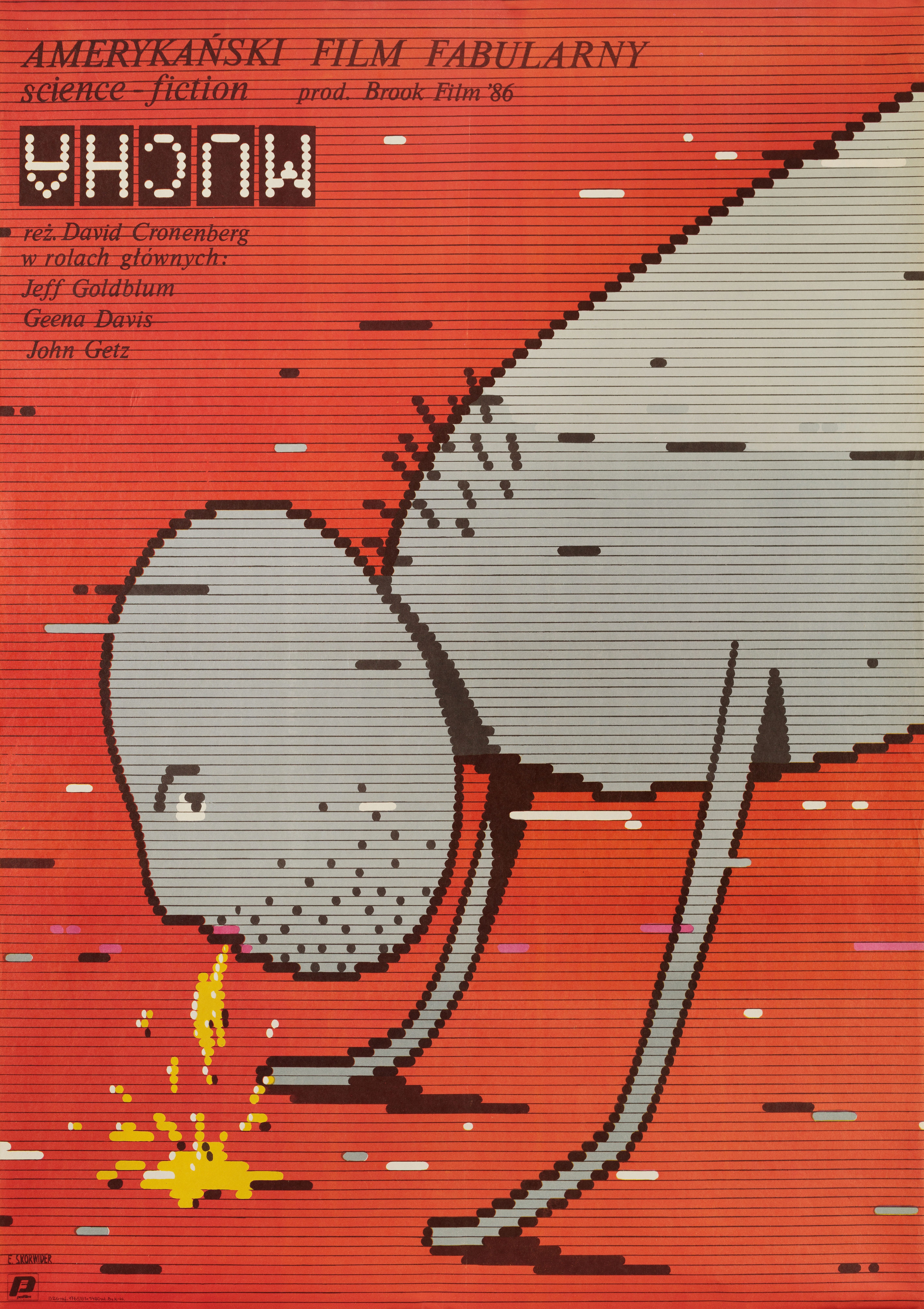 Муха (The Fly, 1986), режиссёр Дэвид Кроненберг, польский постер к фильму, автор Евгениуш Скорвидер, 1986 год