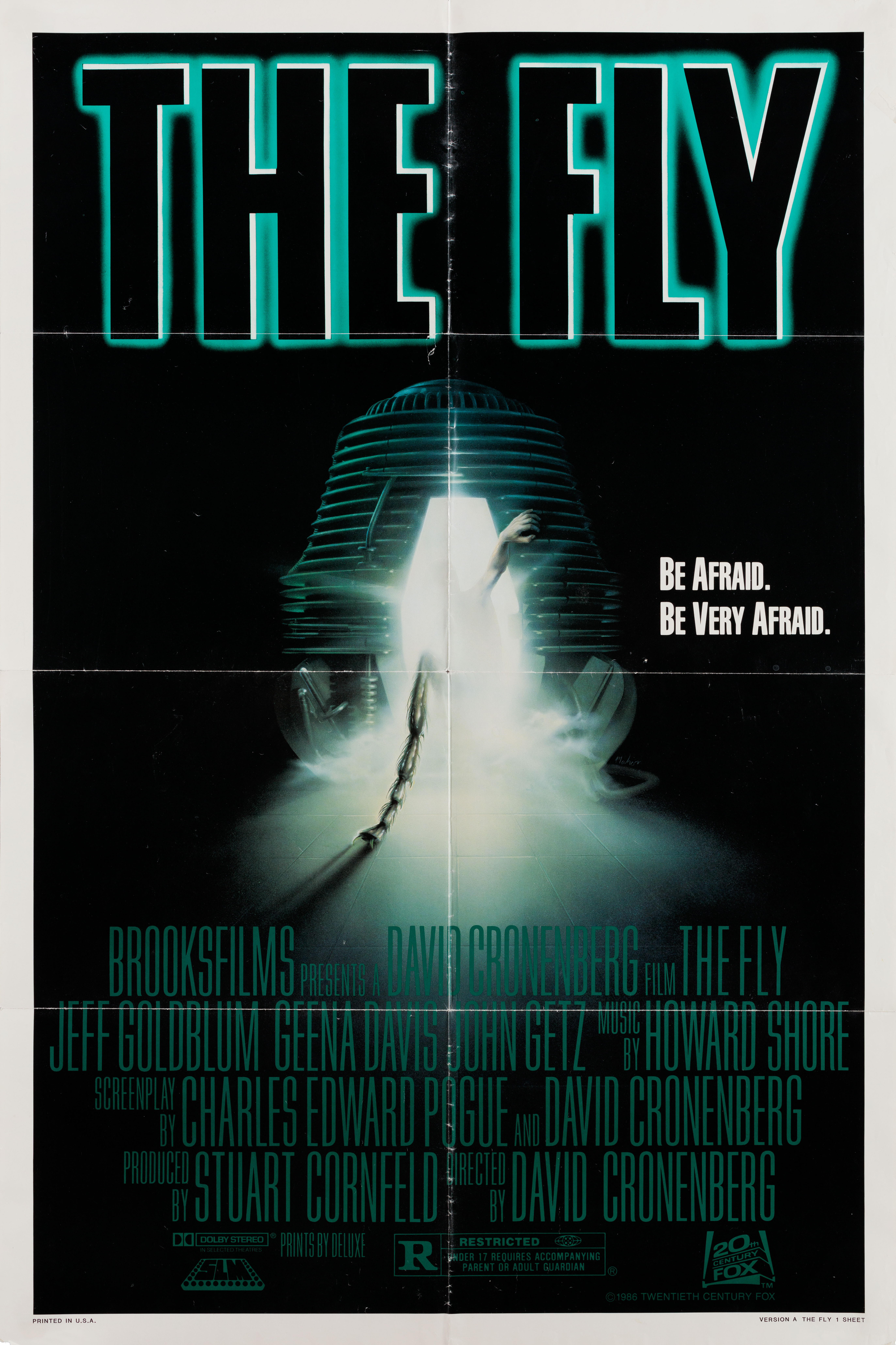 Муха (The Fly, 1986), режиссёр Дэвид Кроненберг, американский постер к фильму, 1986 год