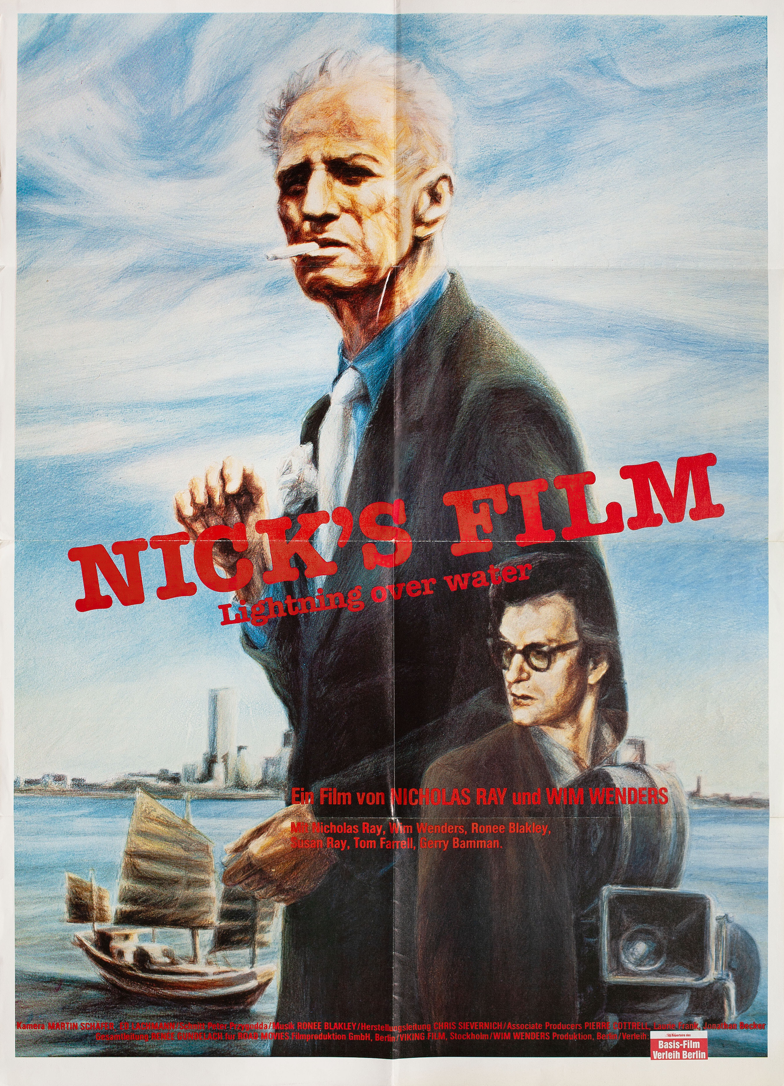 Молния над водой (Lightning Over Water, 1980), режиссёр Николас Рэй, немецкий (ФРГ) постер к фильму, 1980 год