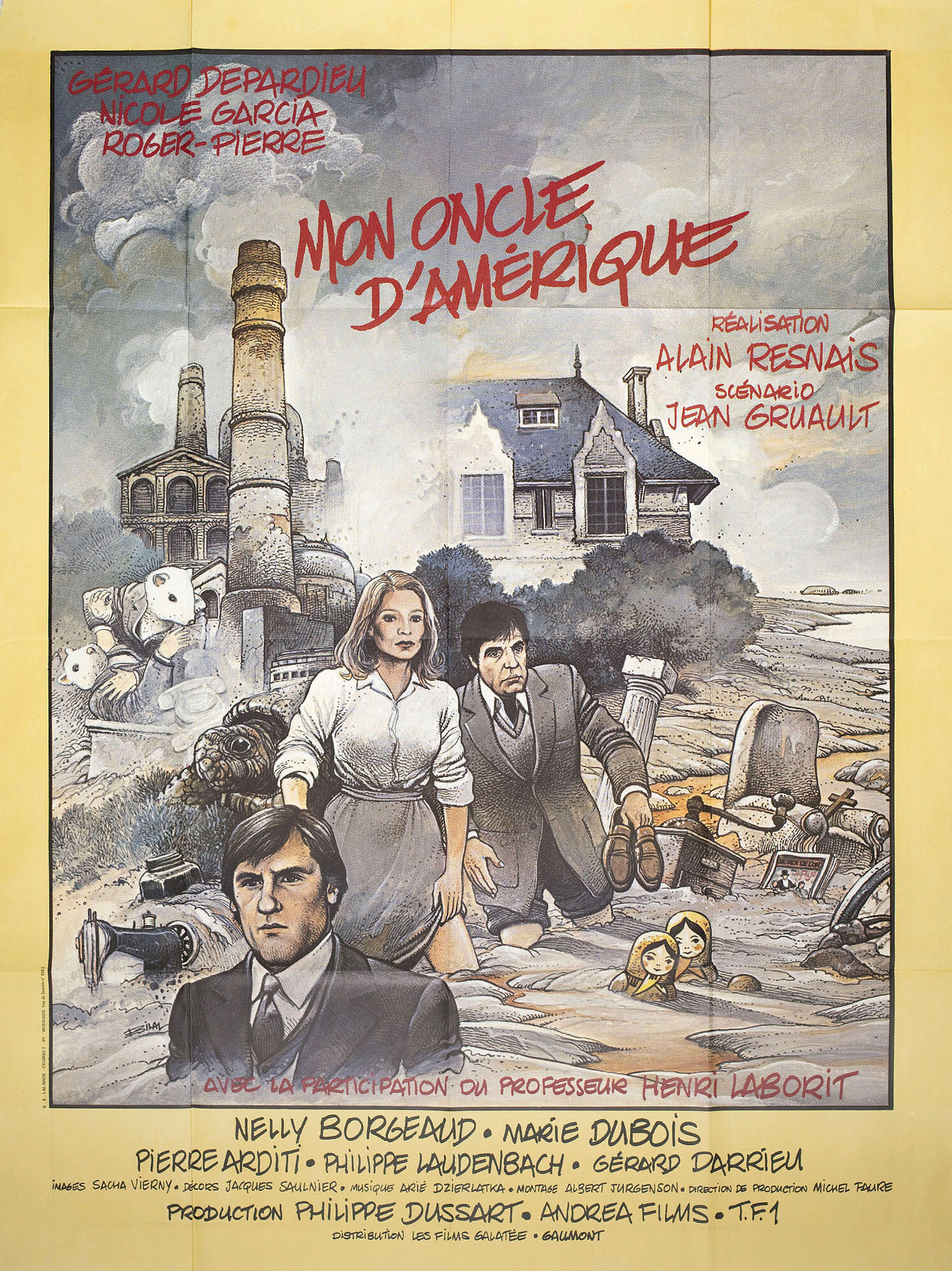 Мой американский дядюшка (Mon oncle d'Amerique, 1980), режиссёр Ален Рене, французский постер к фильму, автор Билал, 1980 год