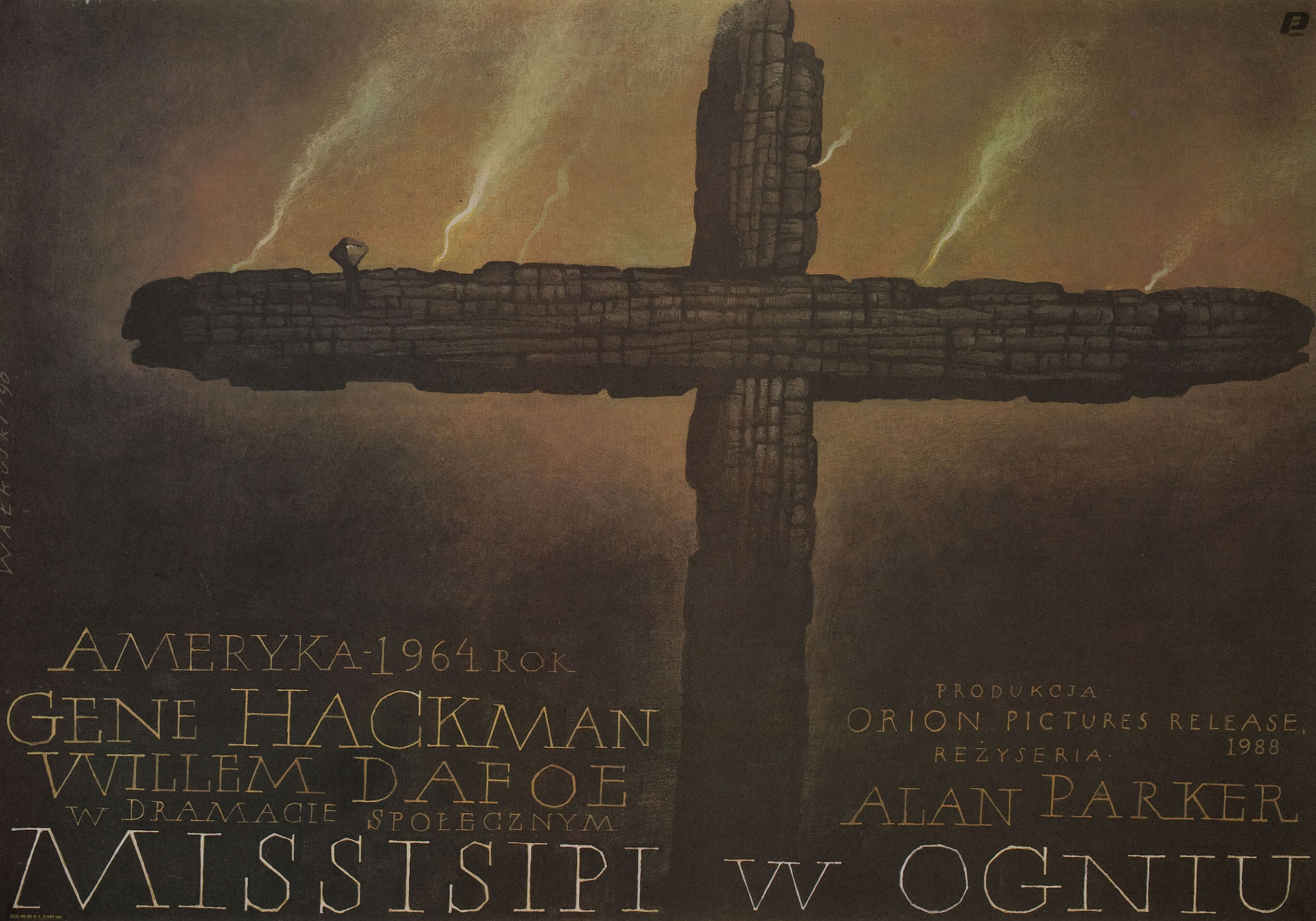 Миссисипи в огне (Mississippi Burning, 1988), режиссёр Алан Паркер, польский постер к фильму, автор Веслав Валкуски, 1990 год