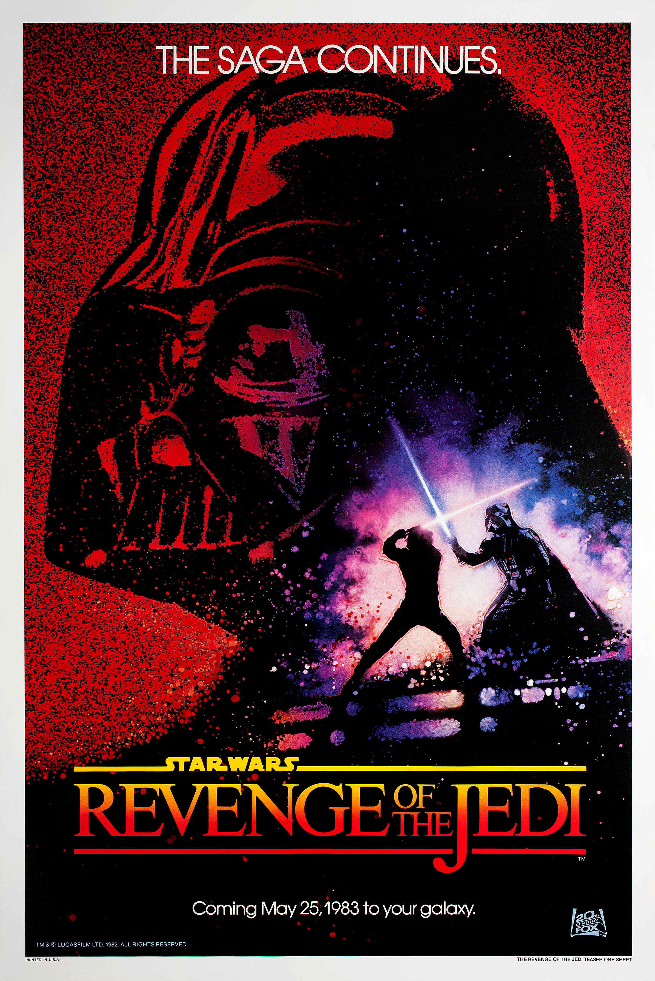 Звёздные войны: Эпизод 6 – Возвращение Джедая (Return of the Jedi, 1983), режиссёр Ричард Маркуанд, американский постер к фильму, автор Дрю Струзан, 1983 год