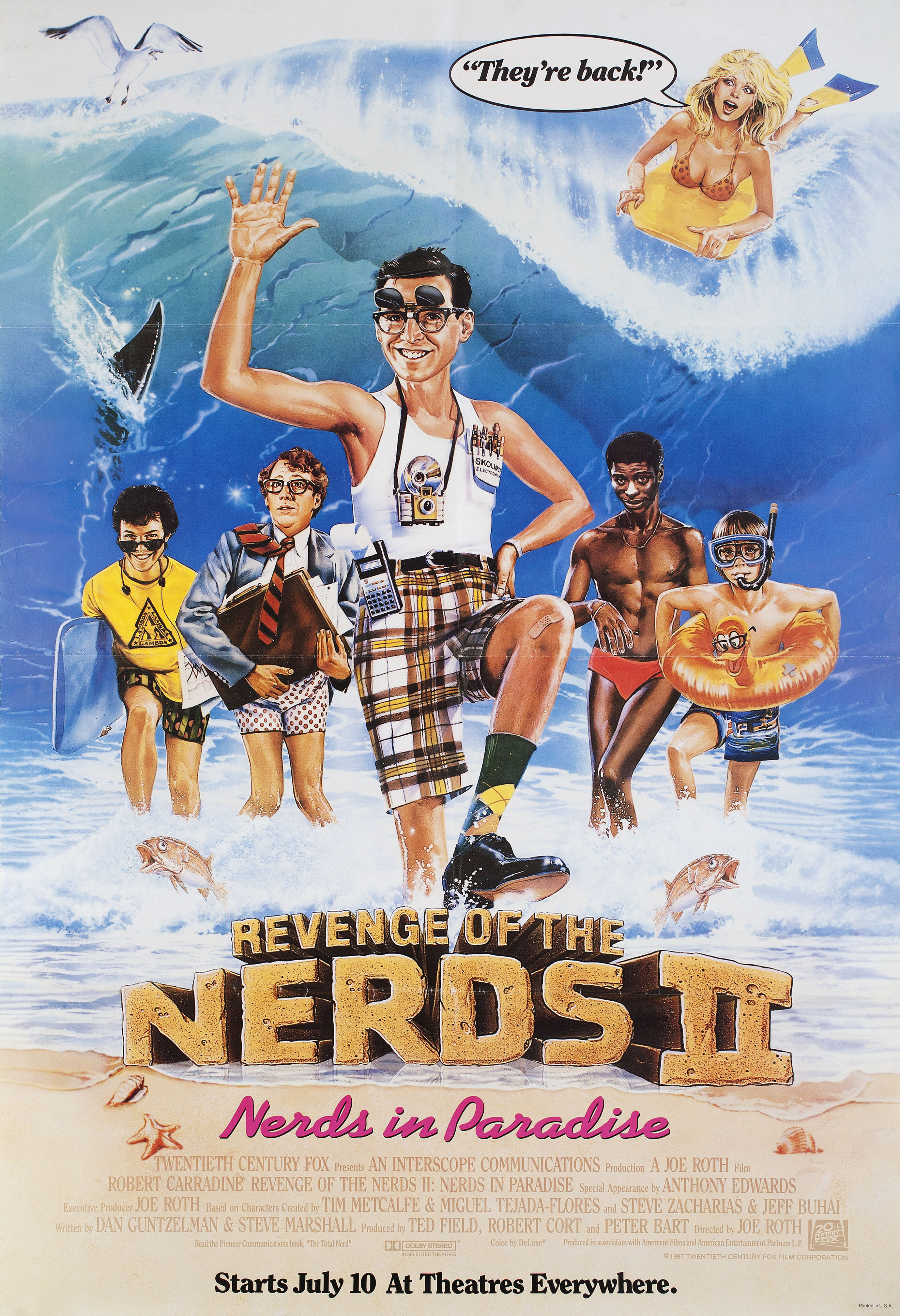 Месть полудурков 2: Полудурки в раю (Revenge of the Nerds II Nerds in Paradise, 1987), режиссёр Джо Рот, американский постер к фильму, 1987 год