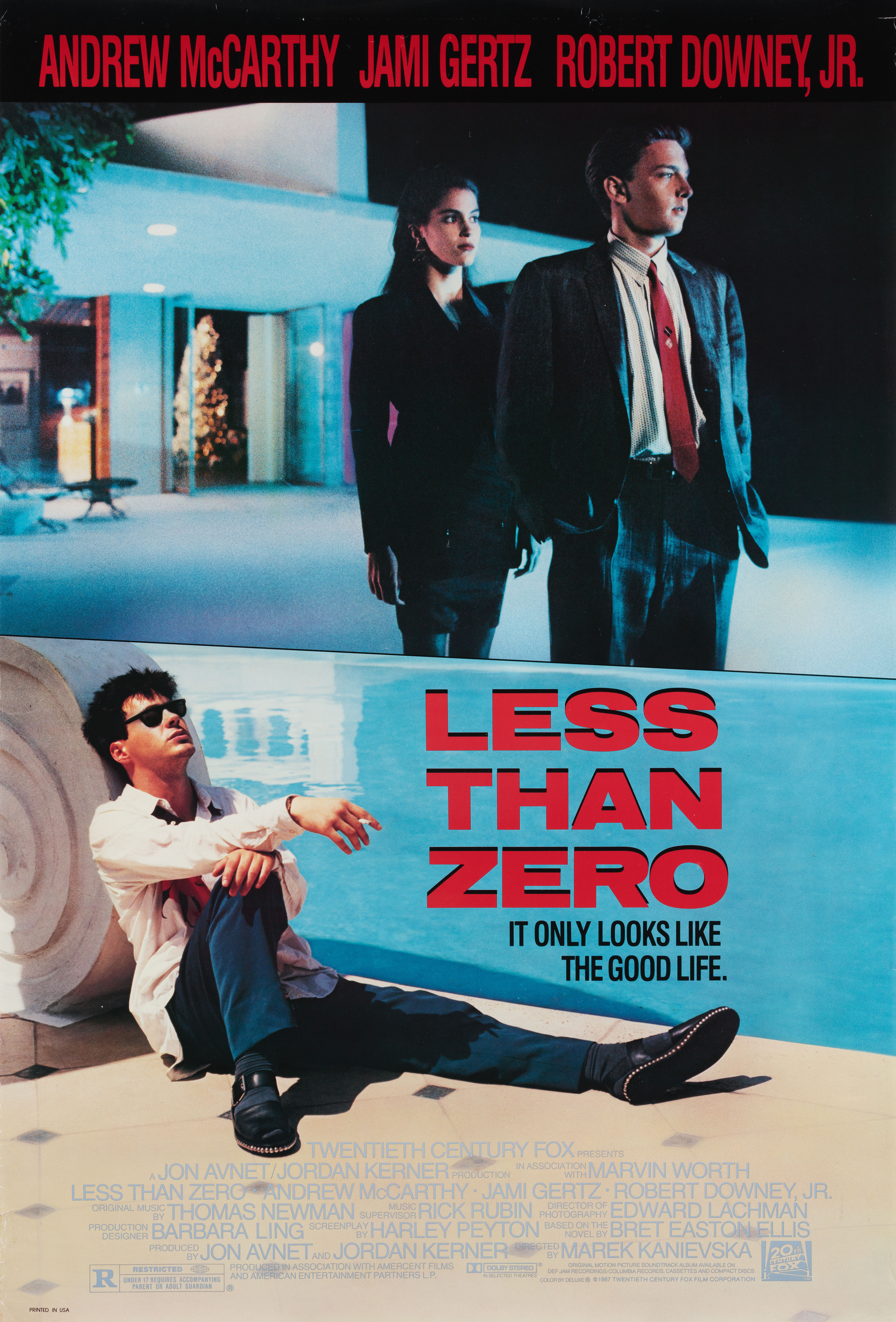 Меньше нуля (Less Than Zero, 1987), режиссёр Марек Каневска, американский постер к фильму, 1987 год