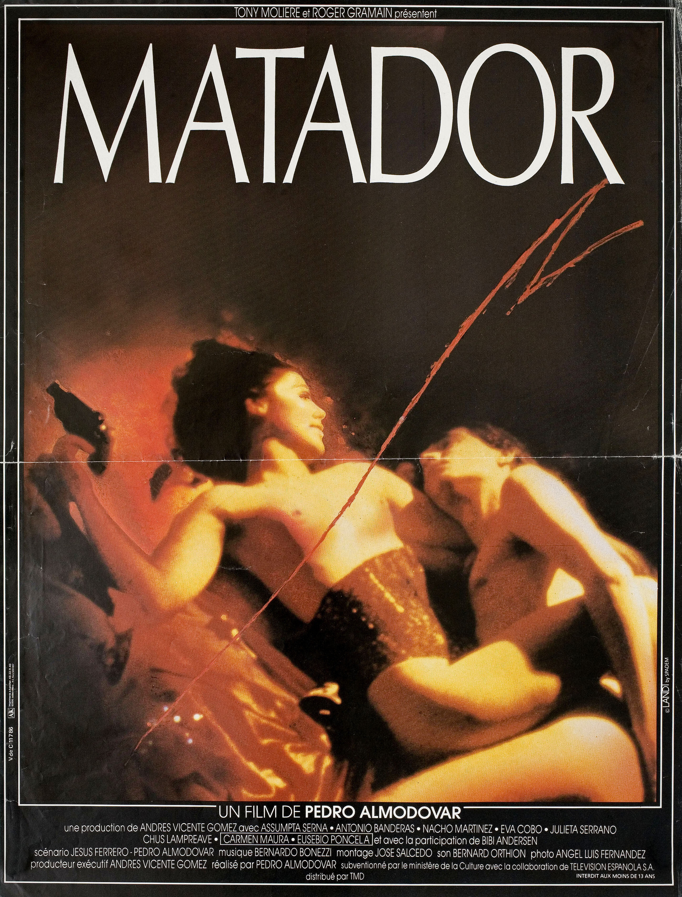 Матадор (Matador, 1986), режиссёр Педро Альмодовар, французский постер к фильму, автор Мишель Ланди, 1986 год