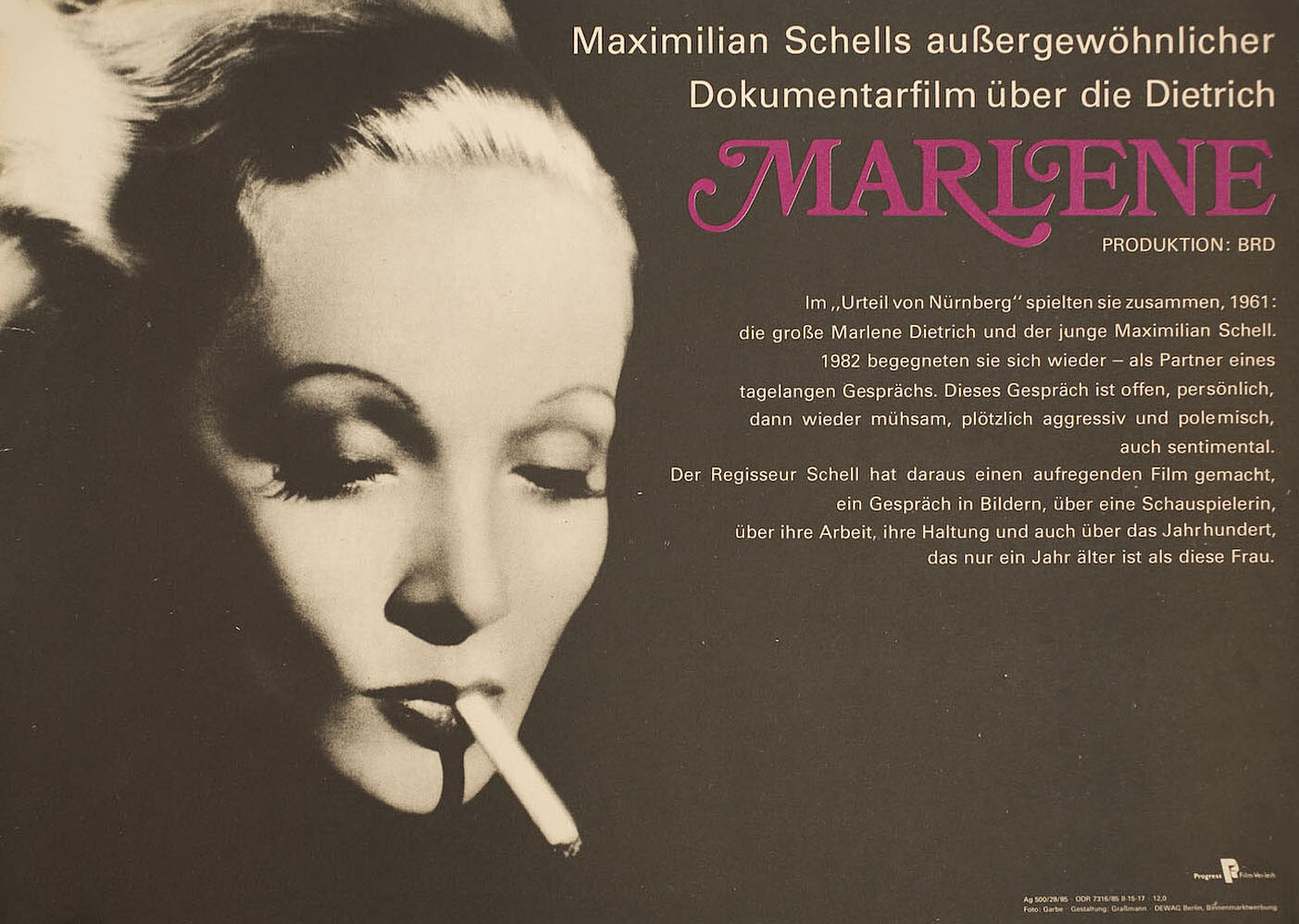 Марлен (Marlene, 1984), режиссёр Максимилиан Шелл, East немецкий (ФРГ) постер к фильму, 1985 год