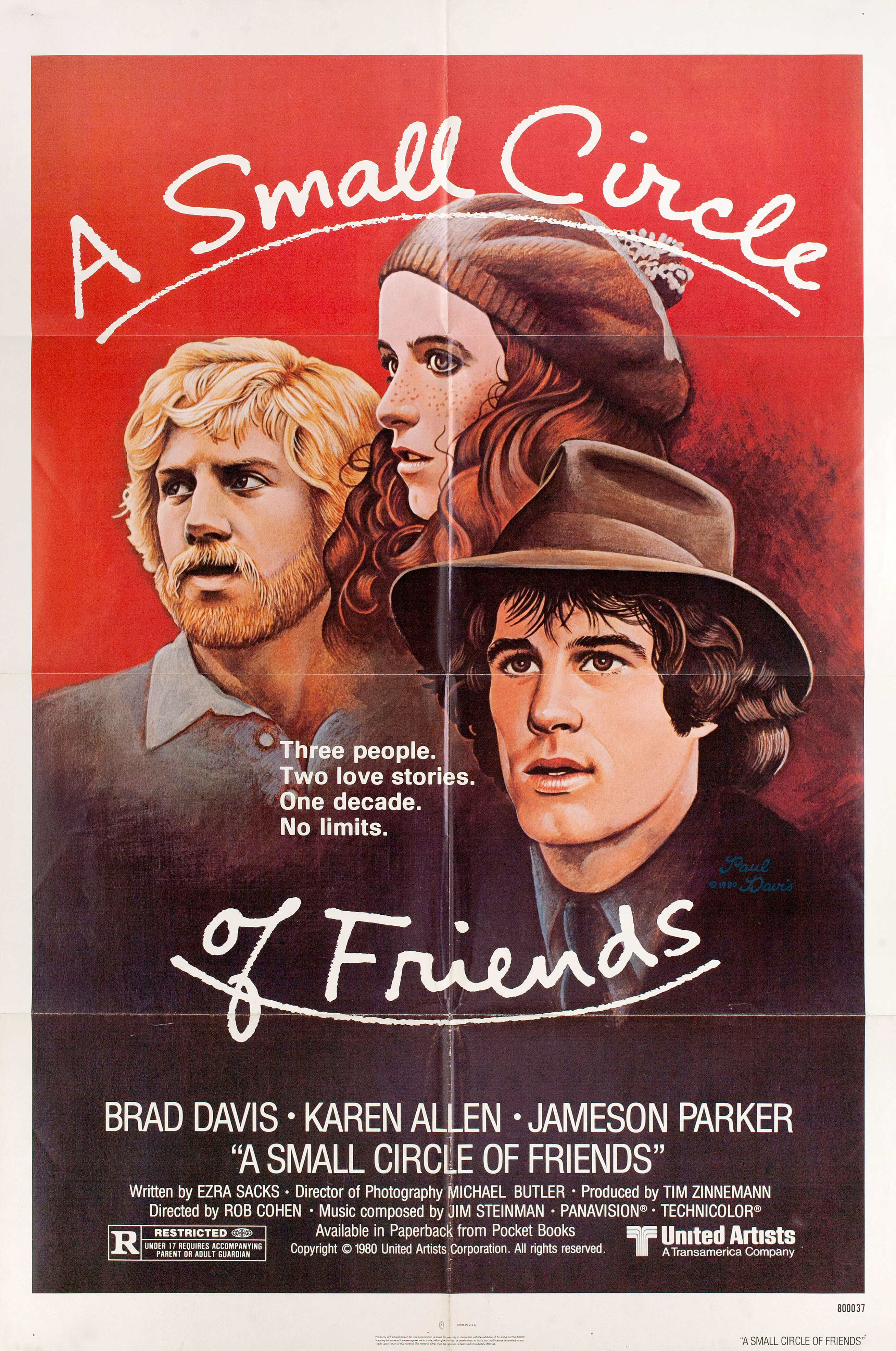 Маленький круг друзей (A Small Circle of Friends, 1980), режиссёр Роб Коэн, американский постер к фильму, автор Пол Дэвис, 1980 год