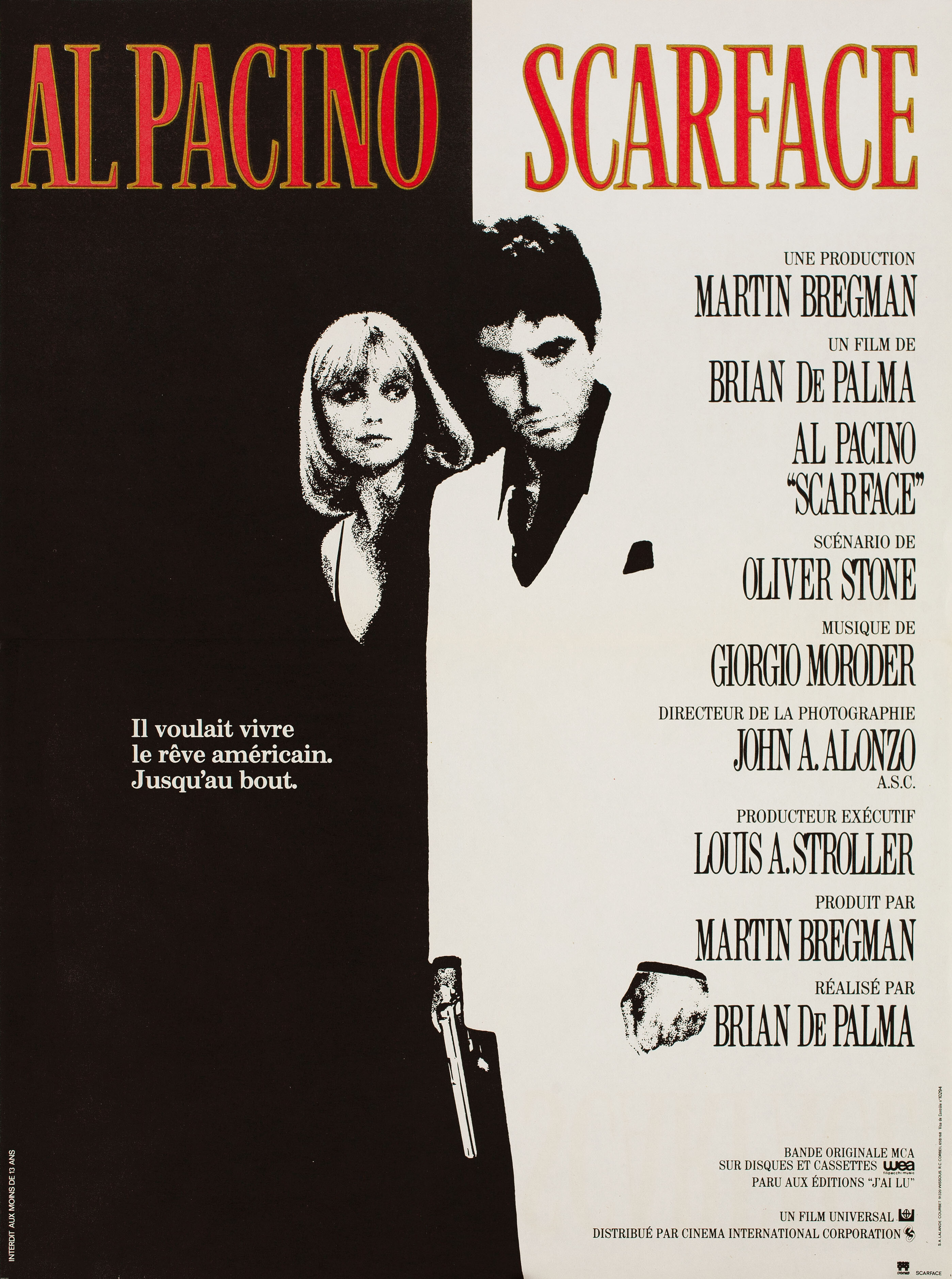 Лицо со шрамом (Scarface, 1983), режиссёр Брайан Де Пальма, французский постер к фильму, 1983 год