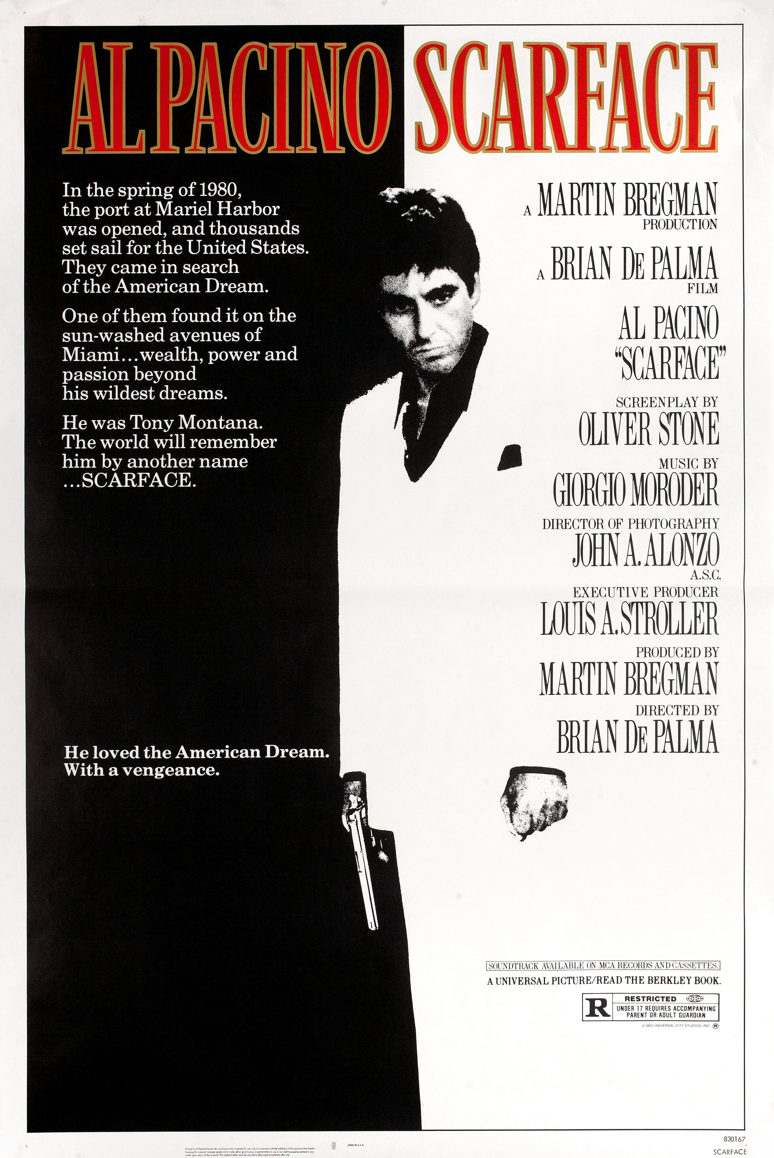 Лицо со шрамом (Scarface, 1983), режиссёр Брайан Де Пальма, американский постер к фильму, 1983 год (1)