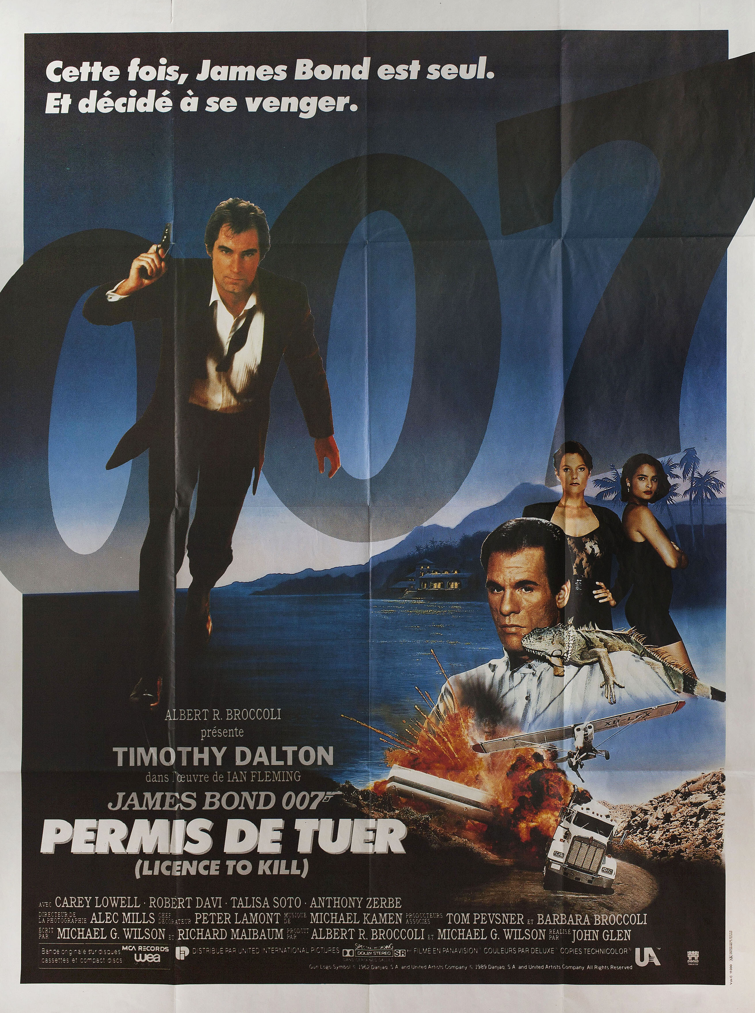 Лицензия на убийство (Licence to Kill, 1989), режиссёр Джон Глен, французский постер к фильму, 1989 год