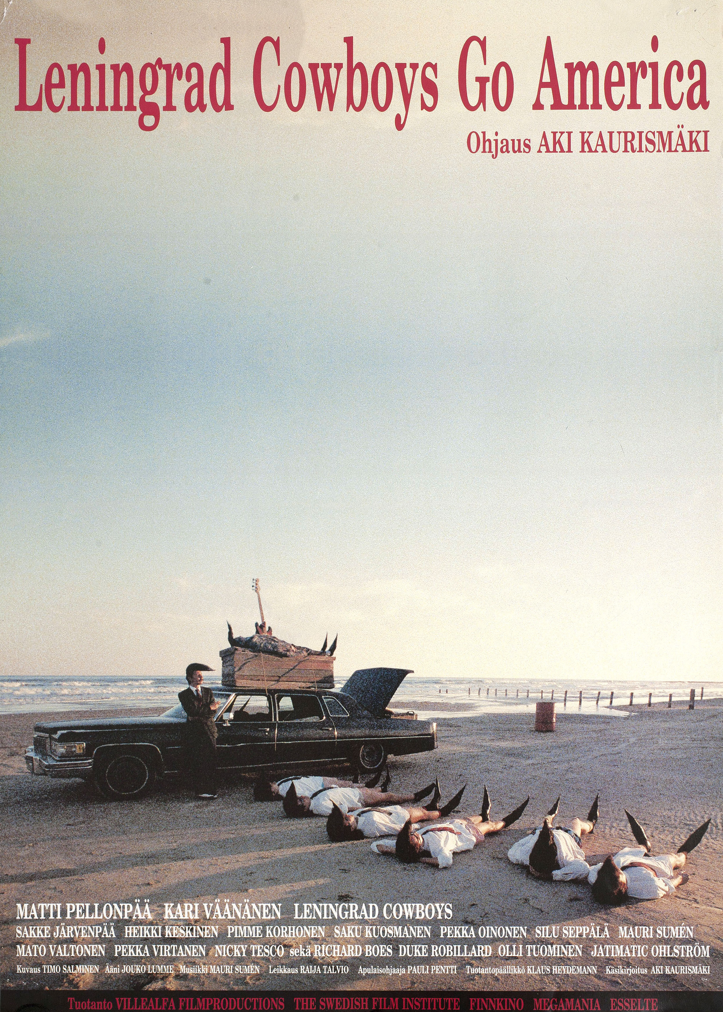 Ленинградские ковбои едут в Америку (Leningrad Cowboys Go America, 1989), режиссёр Аки Каурисмяки, финский постер к фильму, 1989 год