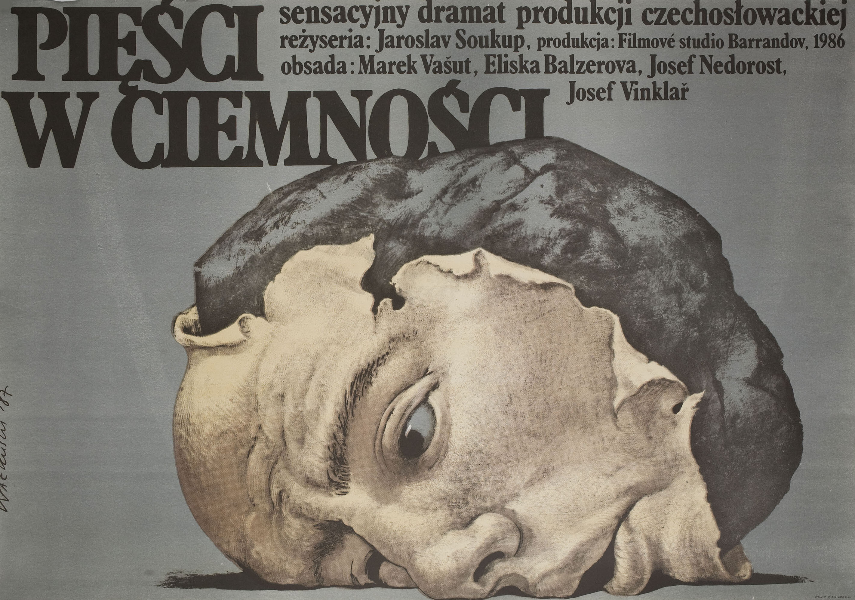 Кулаки во тьме (Fists in the Dark, 1988), режиссёр Ярослав Соукуп, польский постер к фильму, автор Веслав Валкуски, 1988 год