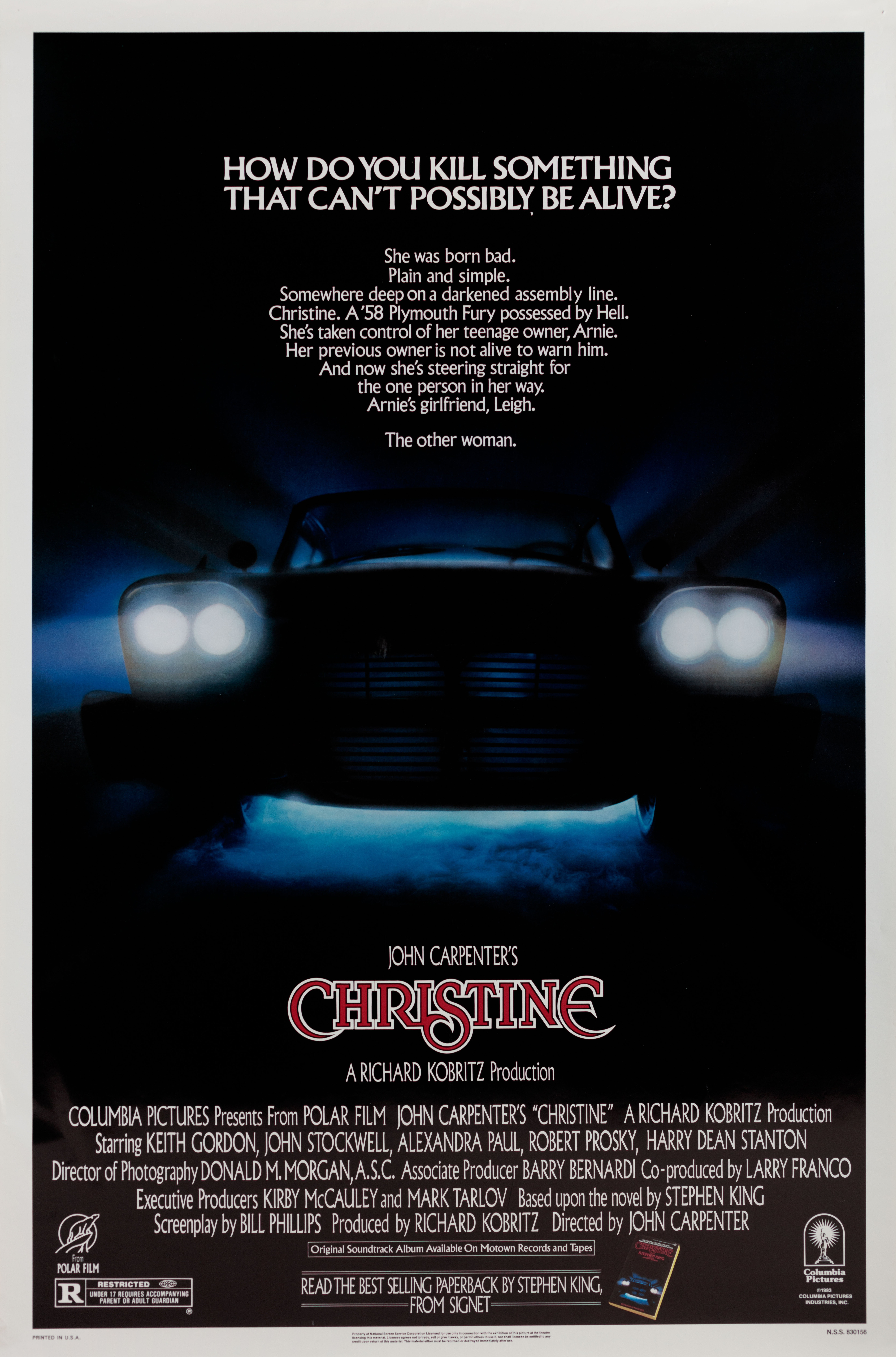 Кристина (Christine, 1983), режиссёр Джон Карпентер, американский постер к фильму, 1983 год