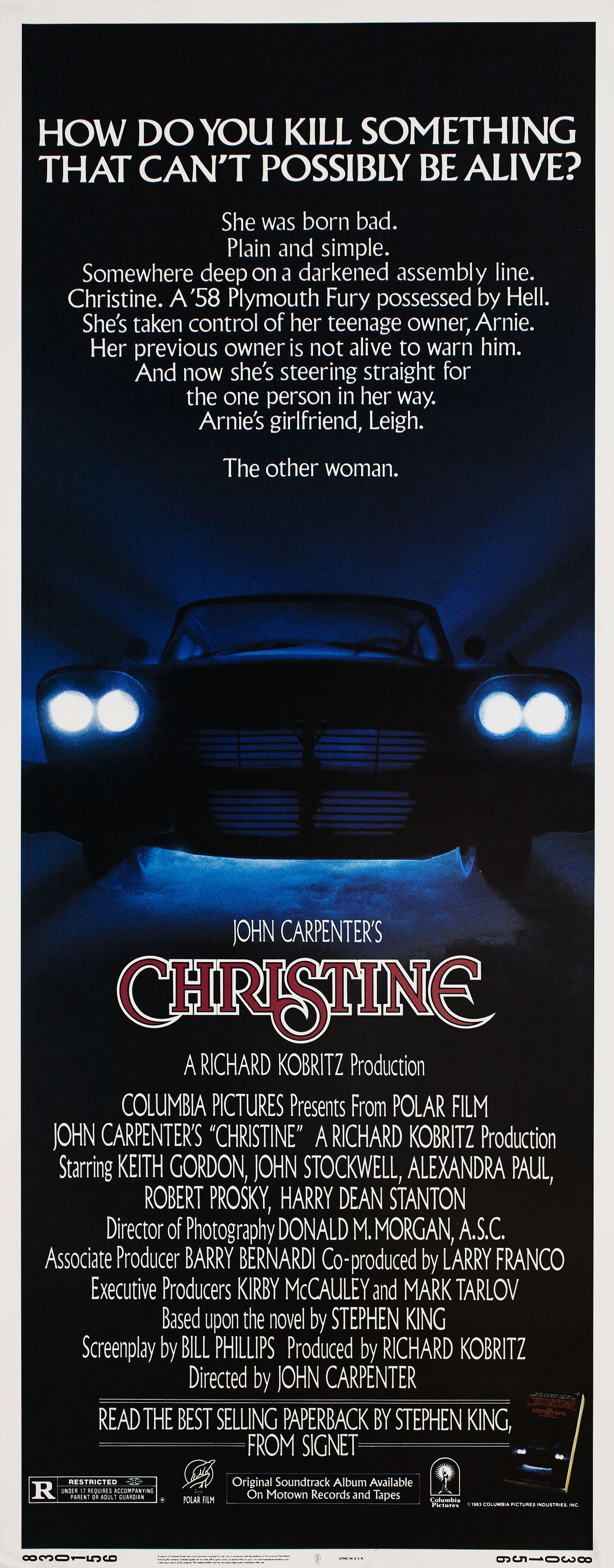 Кристина (Christine, 1983), режиссёр Джон Карпентер, американский постер к фильму, 1983 год (1)