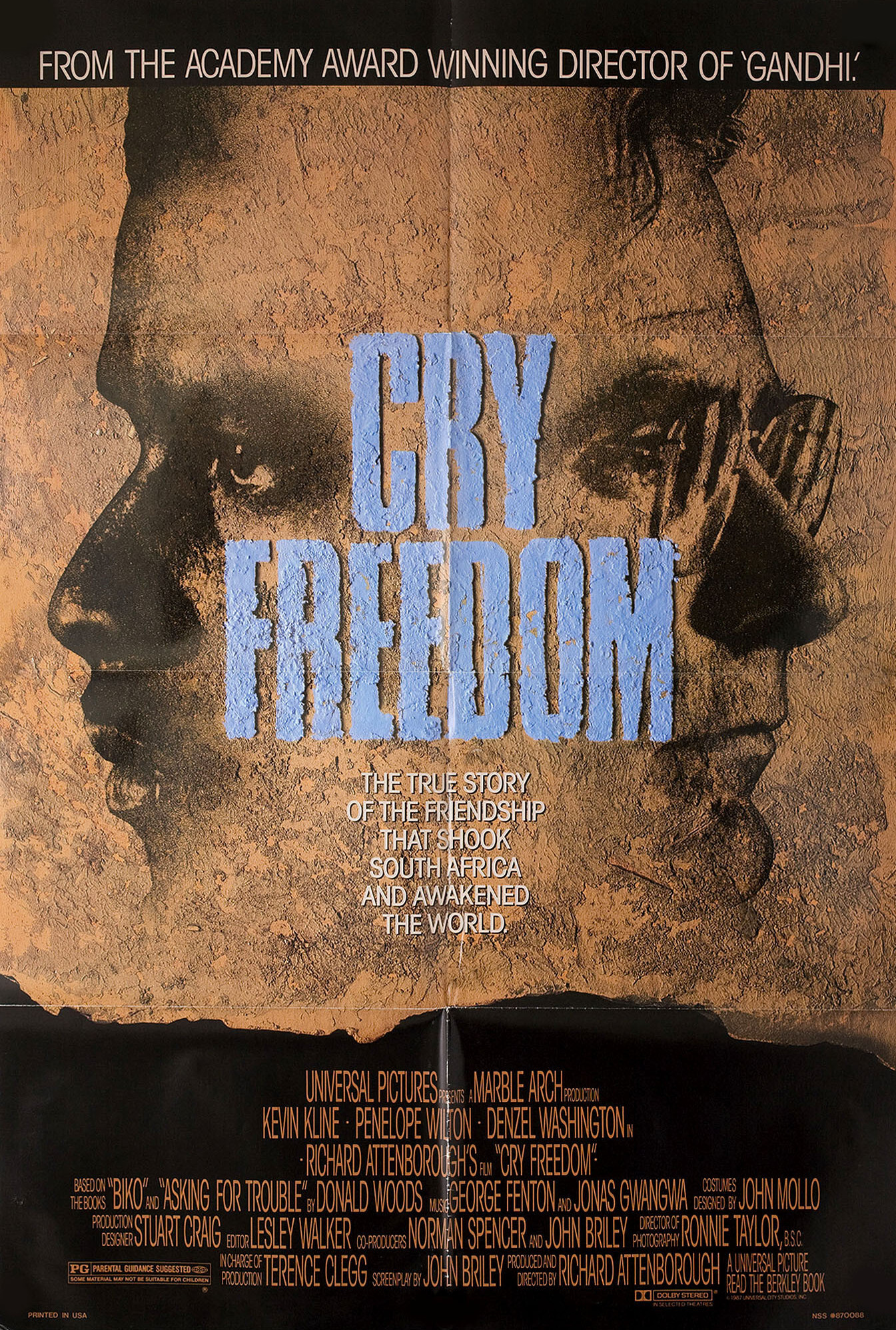 Клич свободы (Cry Freedom, 1987), режиссёр Ричард Аттенборо, американский постер к фильму, 1987 год
