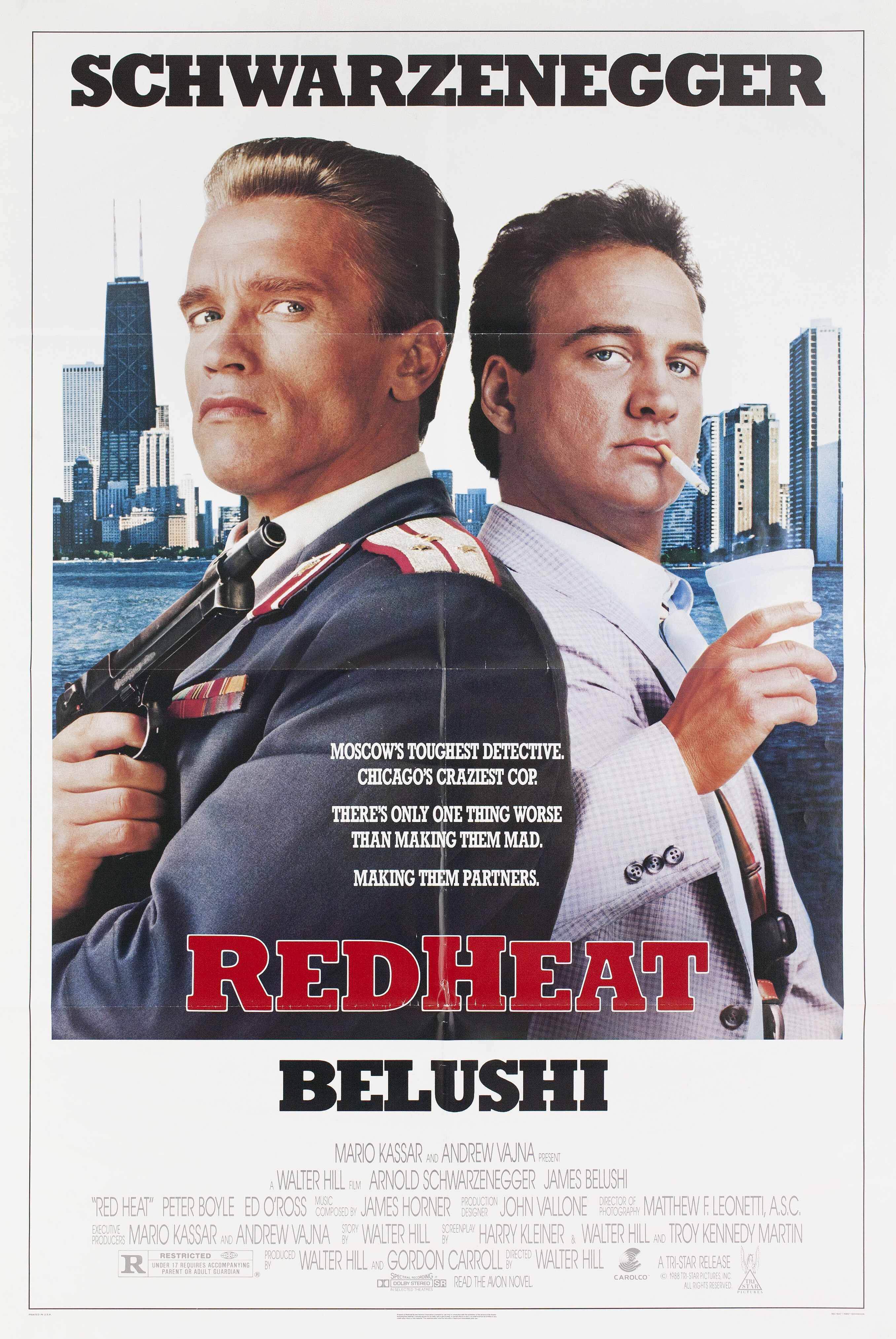Красная жара (Red Heat, 1988), режиссёр Уолтер Хилл, американский постер к фильму, 1988 год