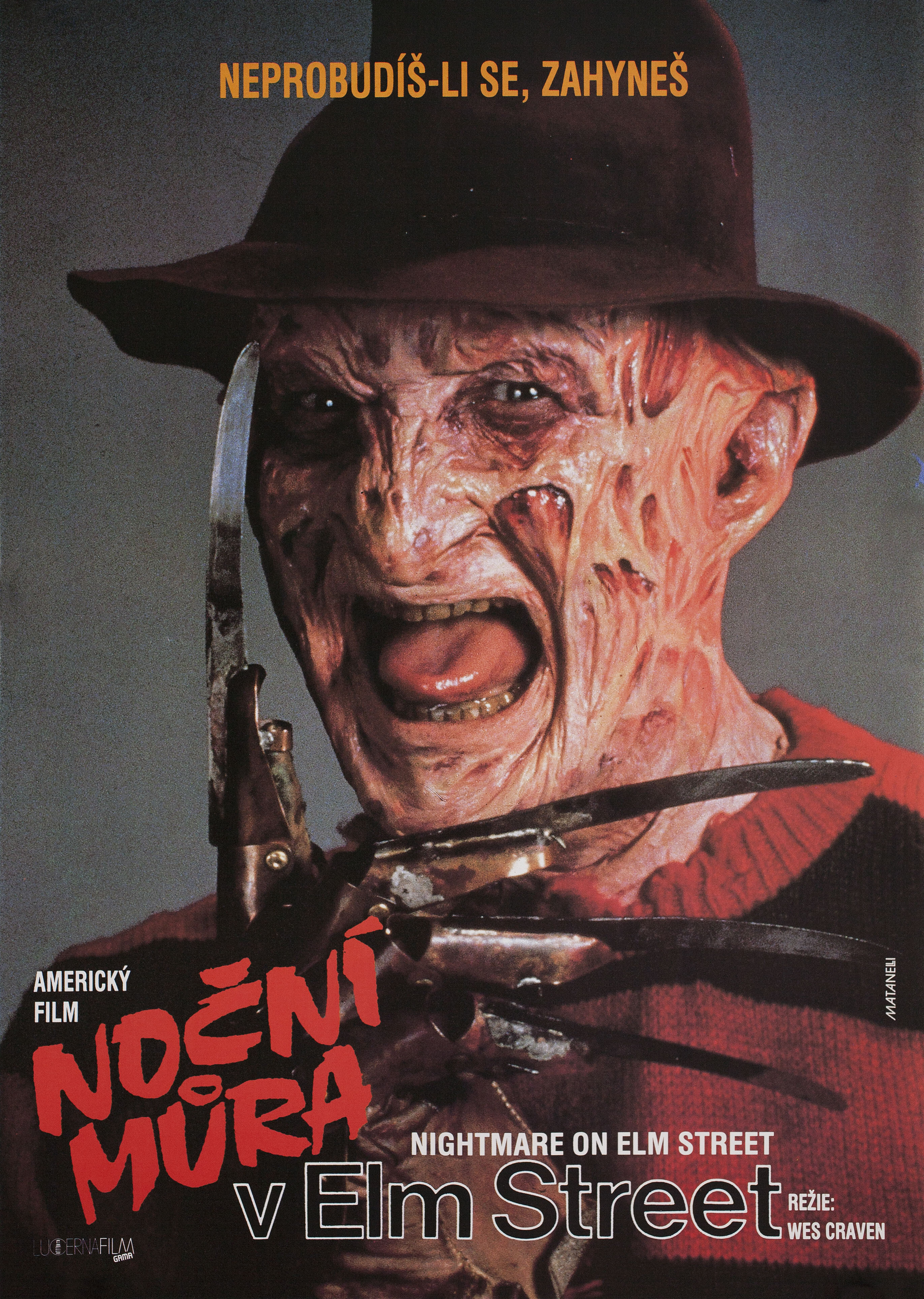 Кошмар на улице Вязов (A Nightmare on Elm Street, 1984), режиссёр Уэс Крэйвен, чехословацкий постер к фильму, 1984 год