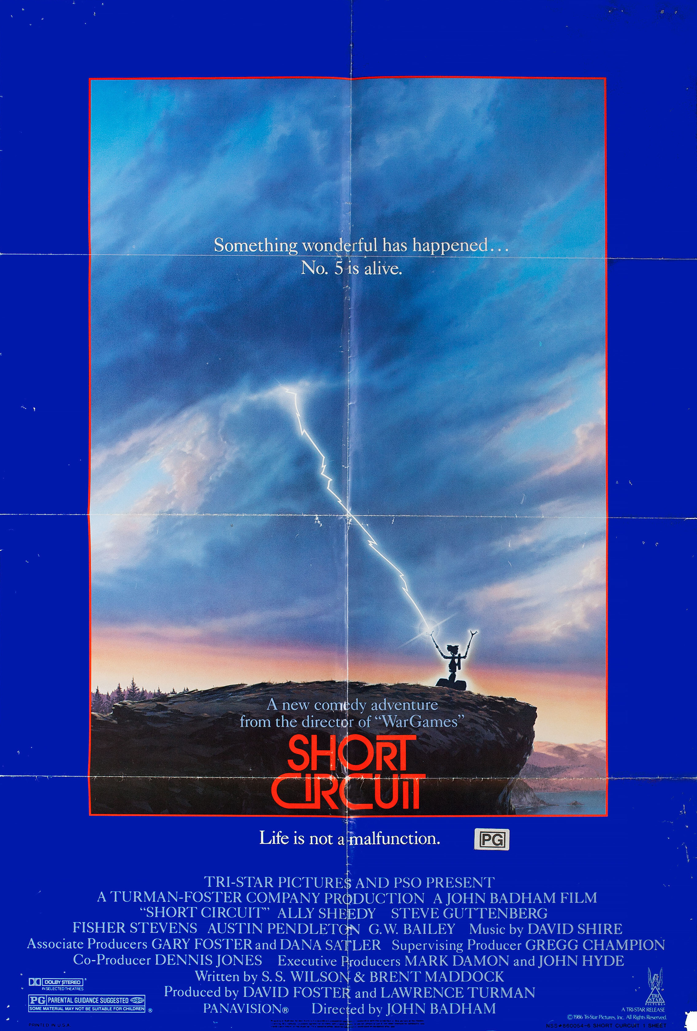 Короткое замыкание (Short Circuit, 1986), режиссёр Джон Бэдэм, американский постер к фильму, автор Джон Элвин, 1986 год