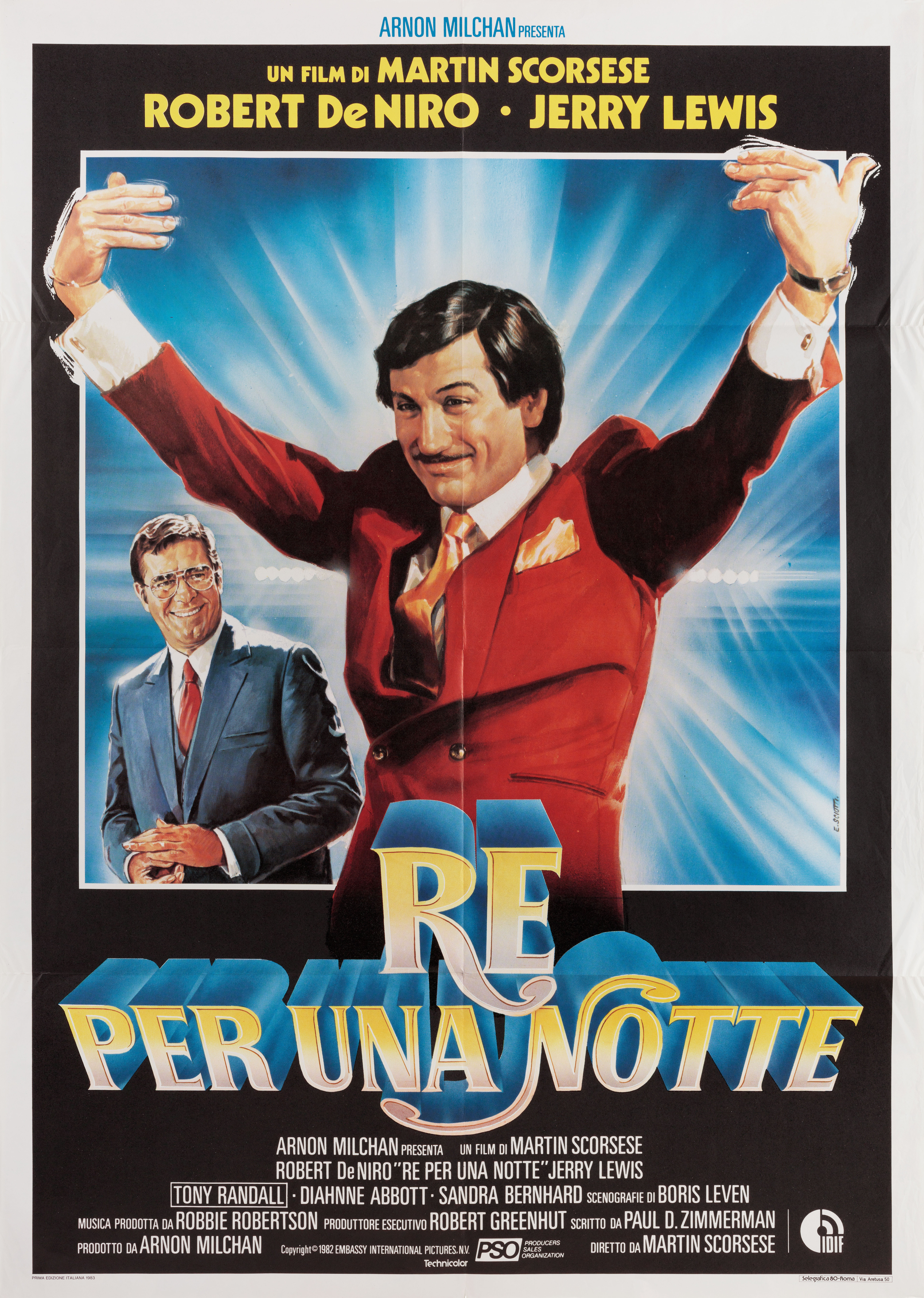 Король комедии (The King of Comedy, 1982), режиссёр Мартин Скорсезе, итальянский постер к фильму, автор Энцо Скиотти, 1983 год
