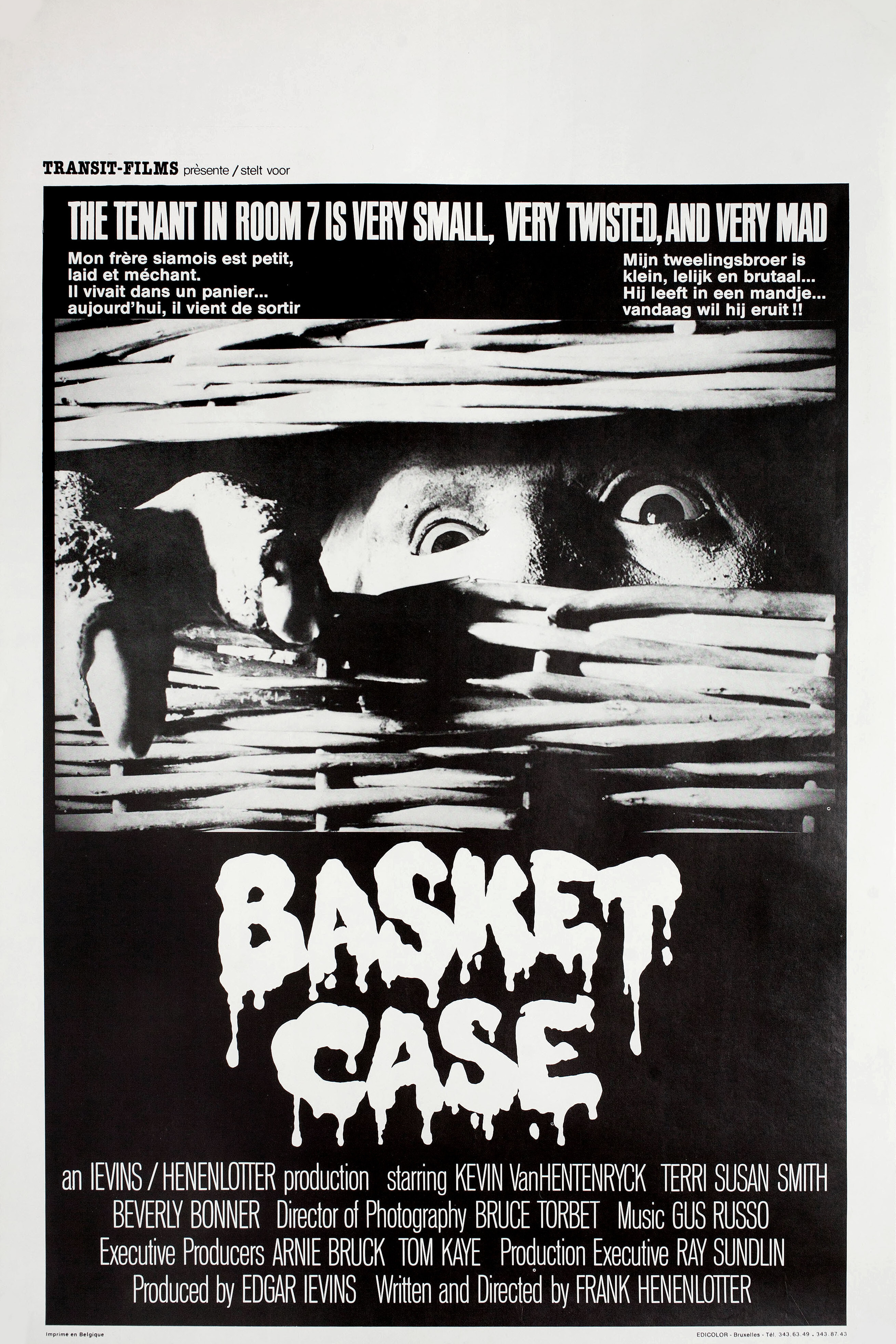 Существо в корзине (Basket Case, 1982), режиссёр Фрэнк Хененлоттер, бельгийский постер к фильму, 1982 год