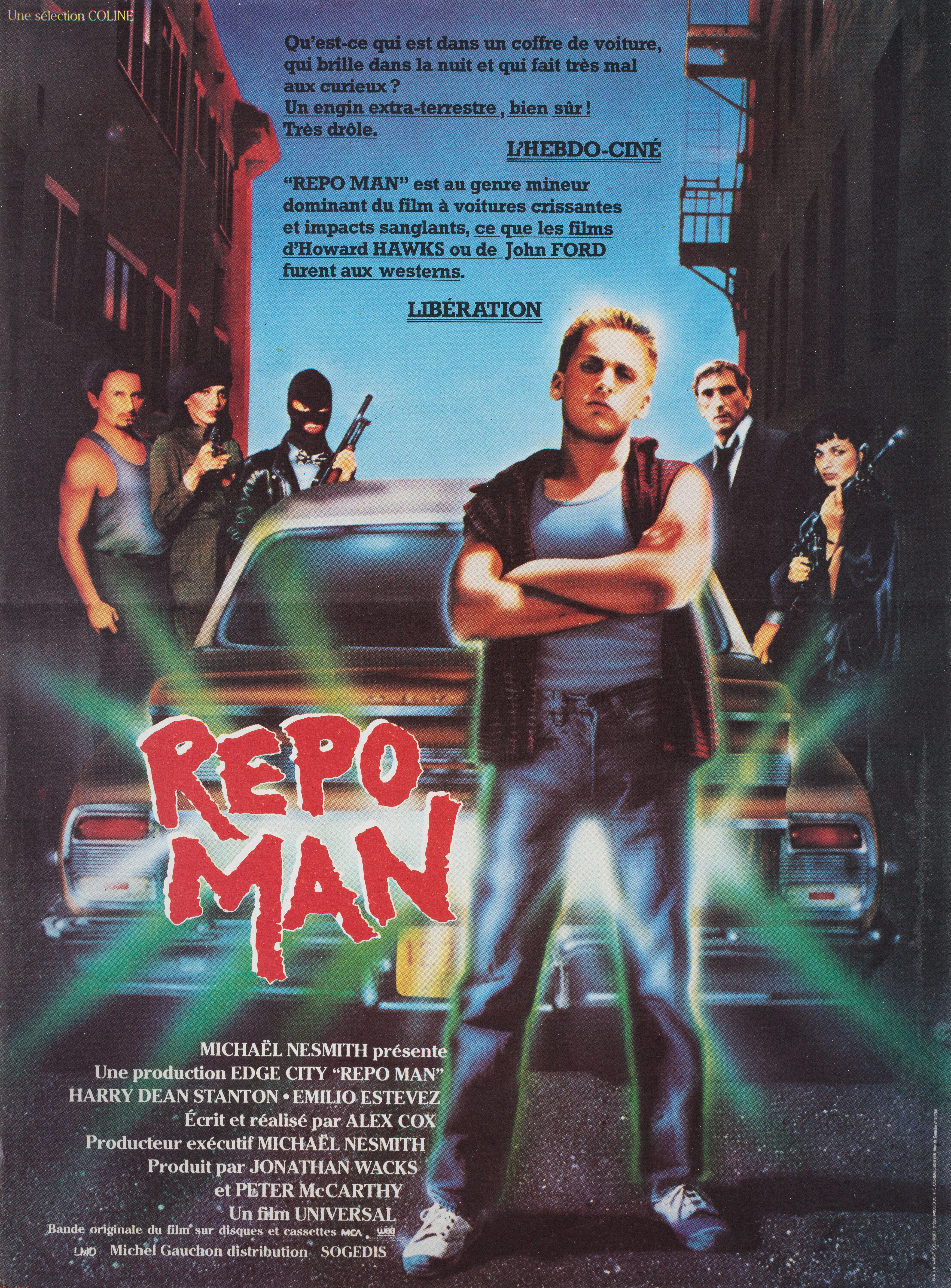 Конфискатор (Repo Man, 1984), режиссёр Алекс Кокс, французский постер к фильму, 1984 год (1)