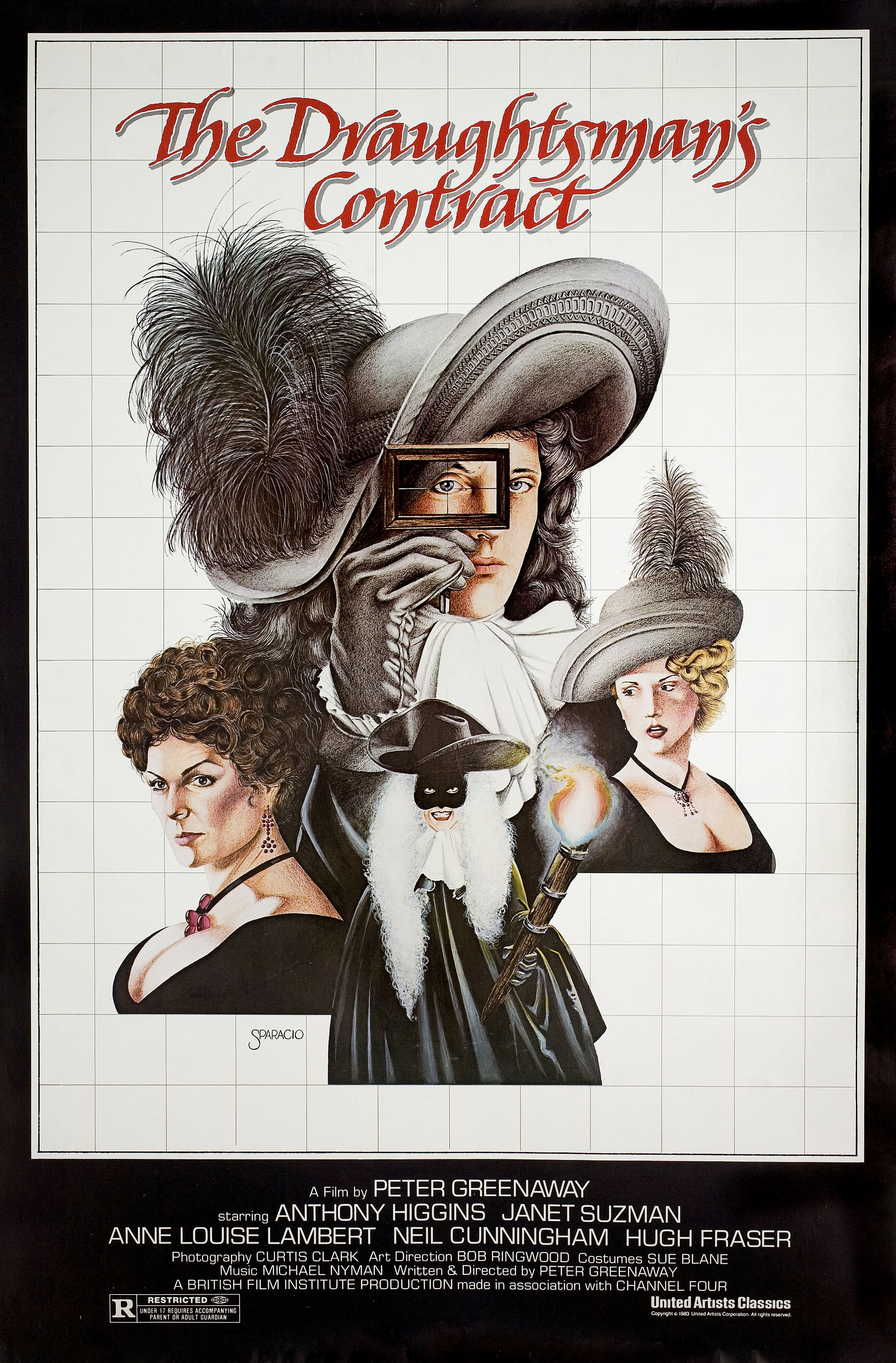 Контракт рисовальщика (The Draughtsman's Contract, 1982), режиссёр Питер Гринуэй, американский постер к фильму, автор Марк Спарацио, 1983 год