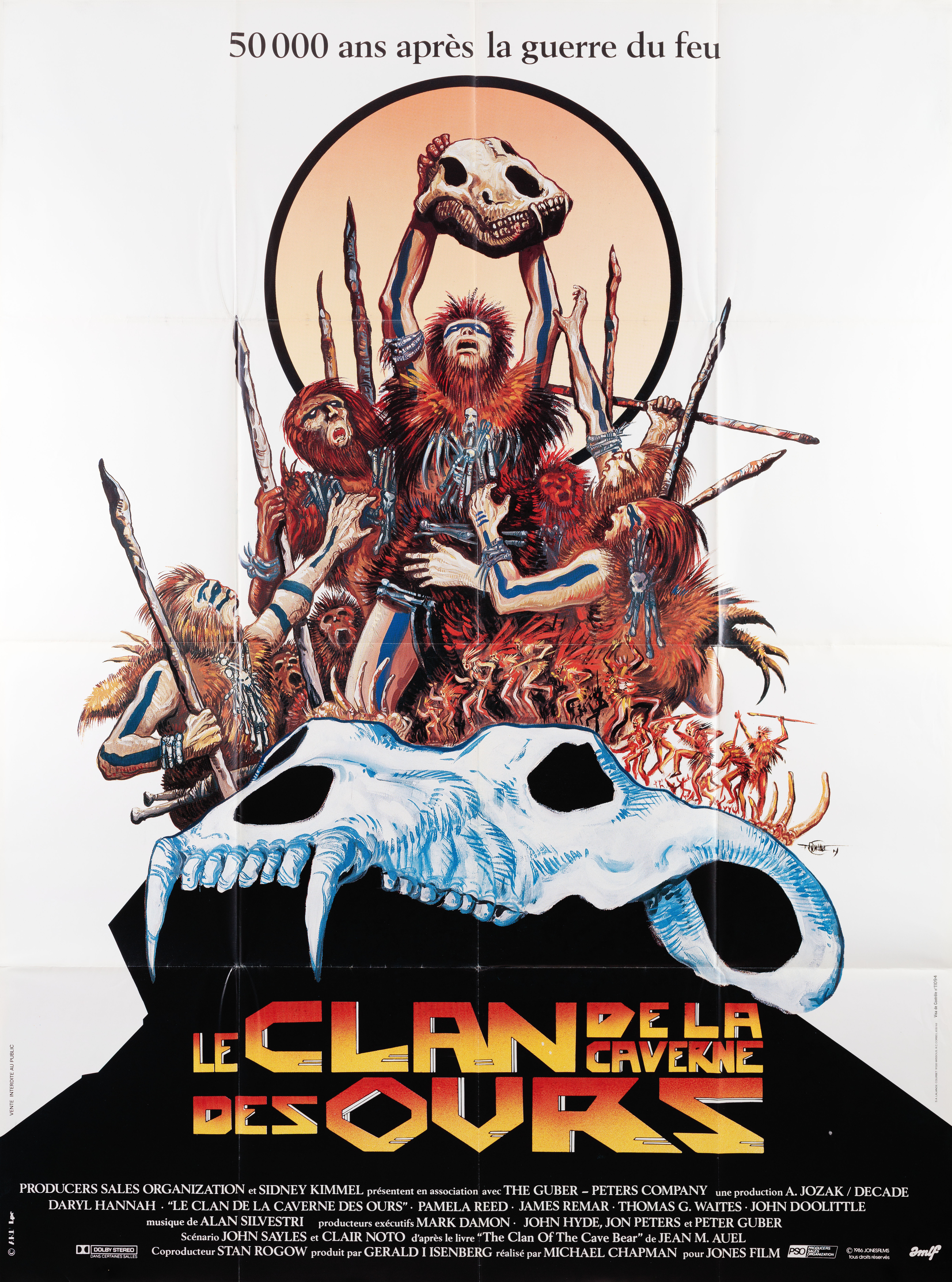 Клан Пещерного Медведя (The Clan of the Cave Bear, 1986), режиссёр Майкл Чэпмен, французский постер к фильму, автор Роберт МакГиннис, Филипп Дрюйе, 1986 год