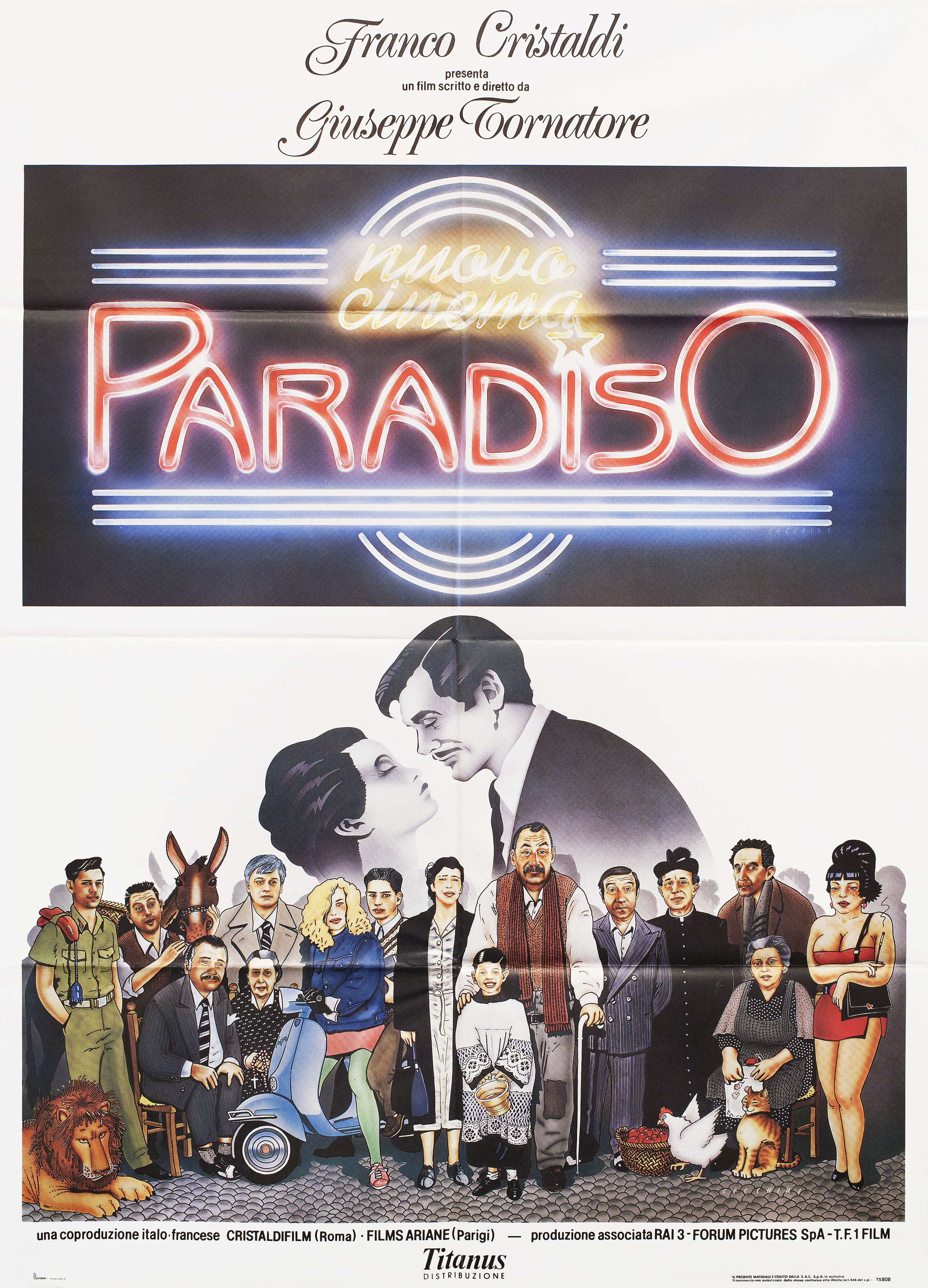 Новый кинотеатр «Парадизо» (Cinema Paradiso, 1988), режиссёр Джузеппе Торнаторе, итальянский постер к фильму, автор Чекко Чеккини, 1988 год