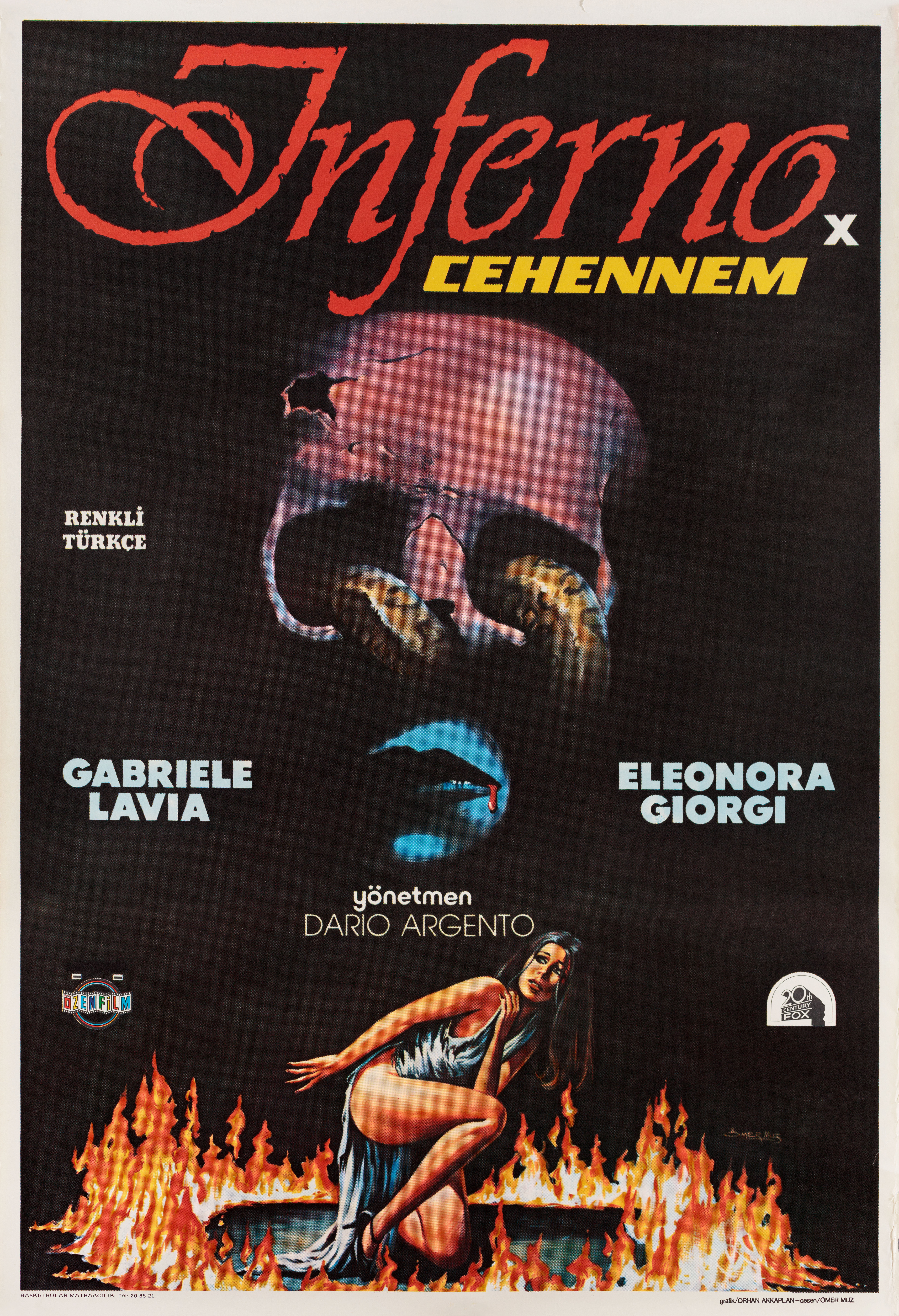 Преисподняя (Inferno, 1980), режиссёр Дарио Ардженто, турецкий постер к фильму, автор Омер Муз, 1980 год