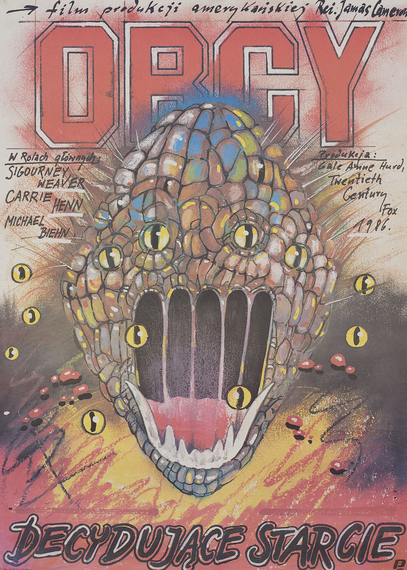 Чужие (Aliens, 1986), режиссёр Джеймс Кэмерон, польский постер к фильму, автор Анджей Паговский, 1987 год