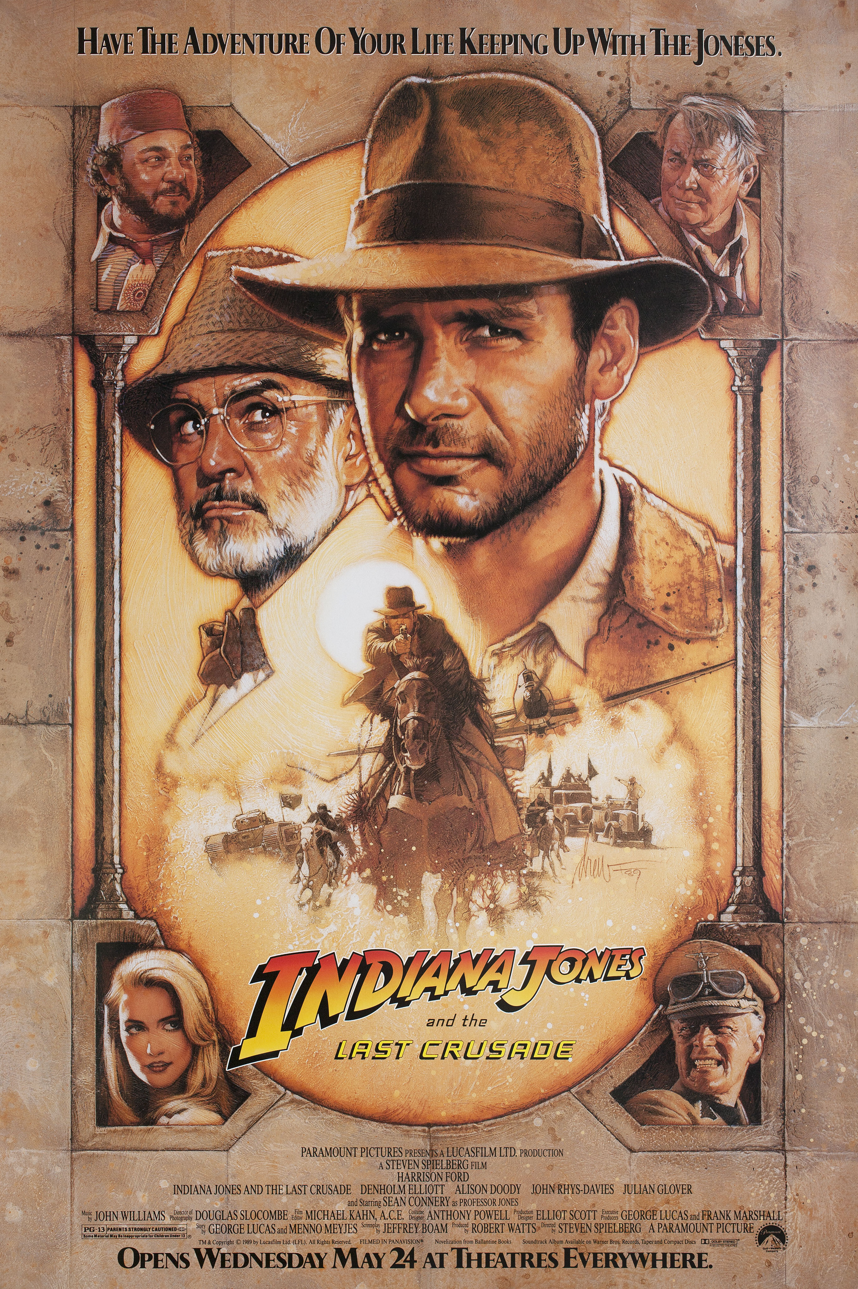 Индиана Джонс и последний крестовый поход (Indiana Jones and the Last Crusade, 1989), режиссёр Стивен Спилберг, американский постер к фильму, автор Дрю Струзан, 1989 год