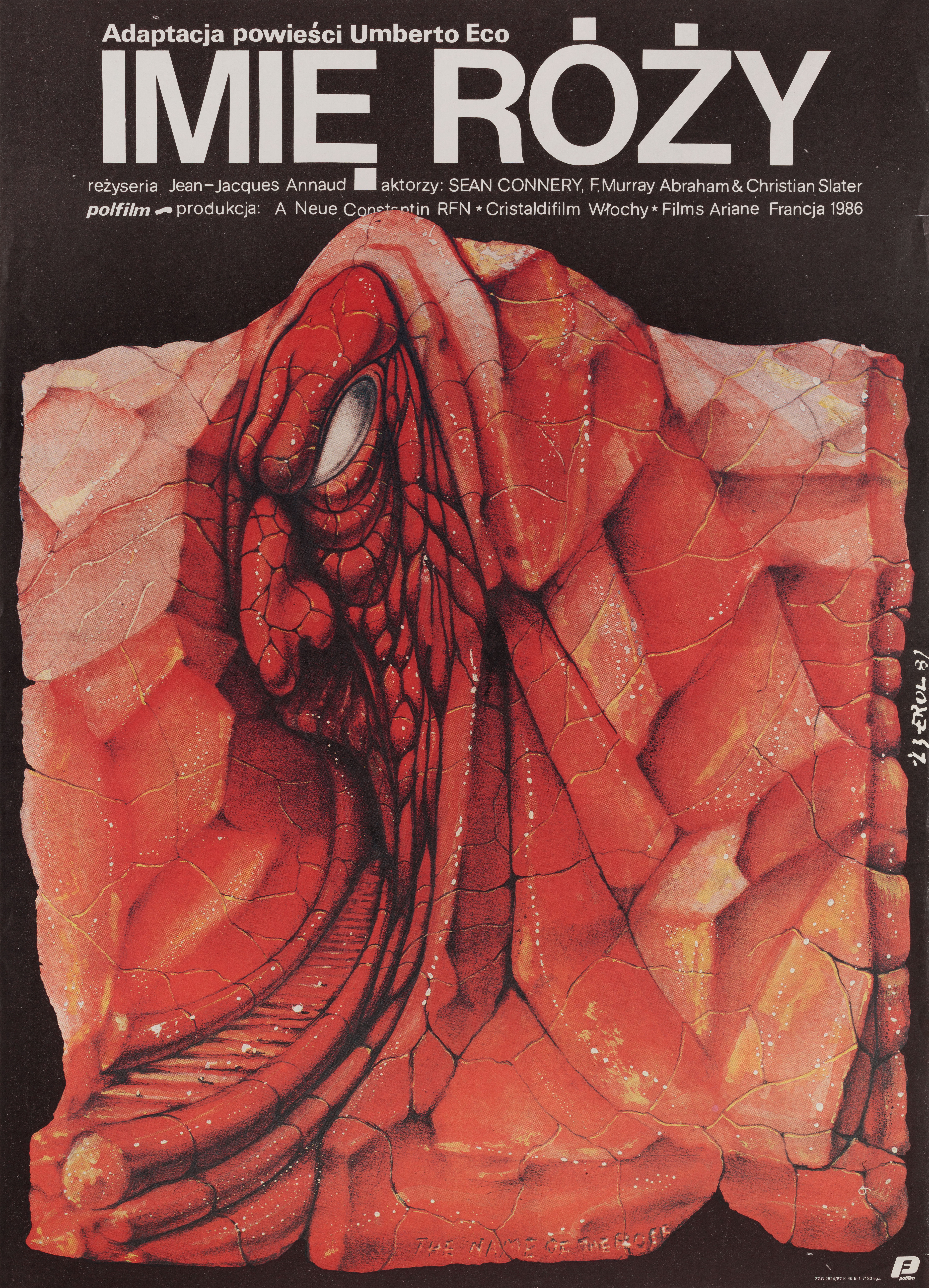 Имя Розы (The Name of the Rose, 1986), режиссёр Жан-Жак Анно, польский постер к фильму, автор Якуб Эрол, 1987 год