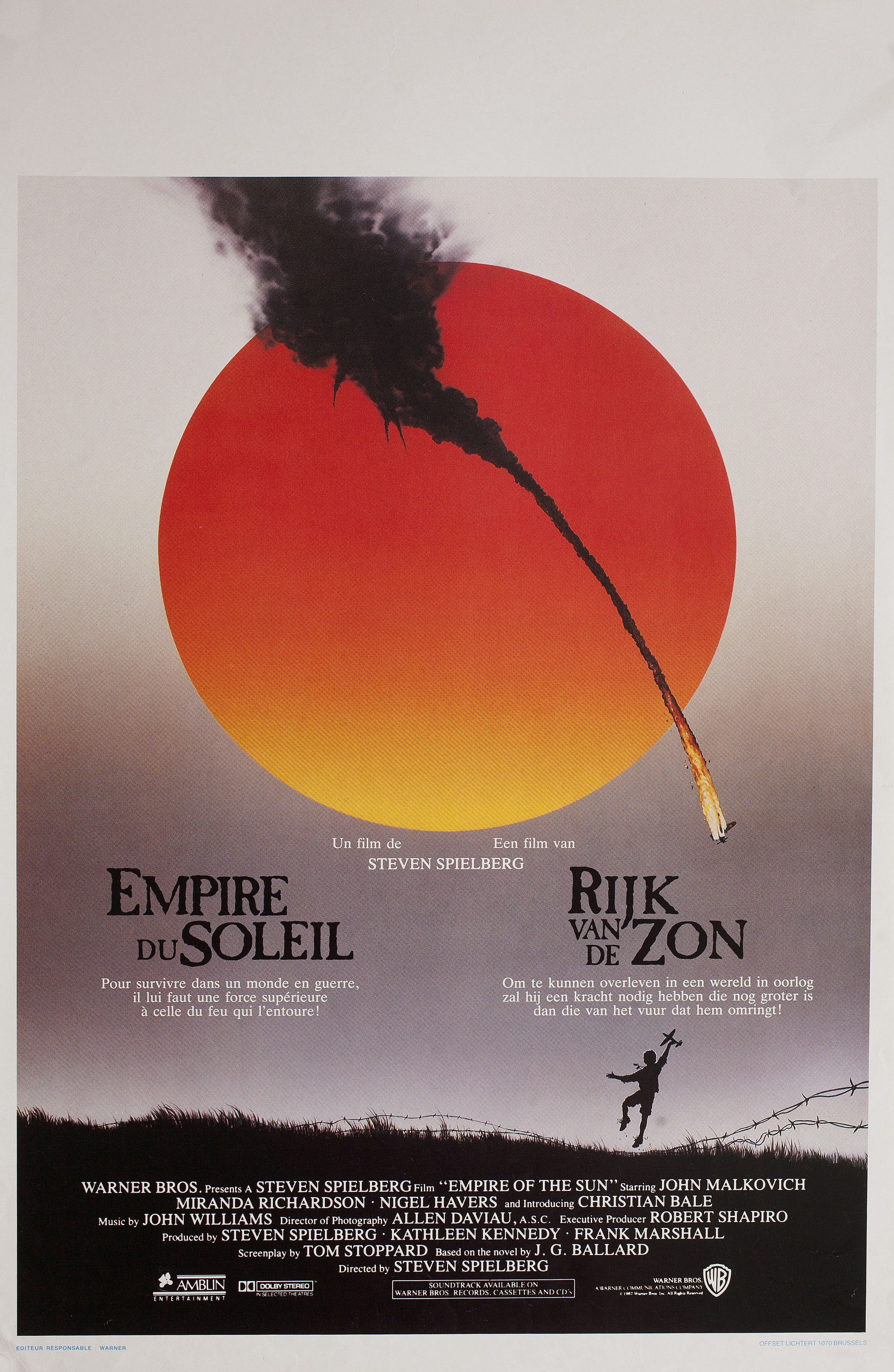 Империя солнца (Empire of the Sun, 1987), режиссёр Стивен Спилберг, бельгийский постер к фильму, 1987 год