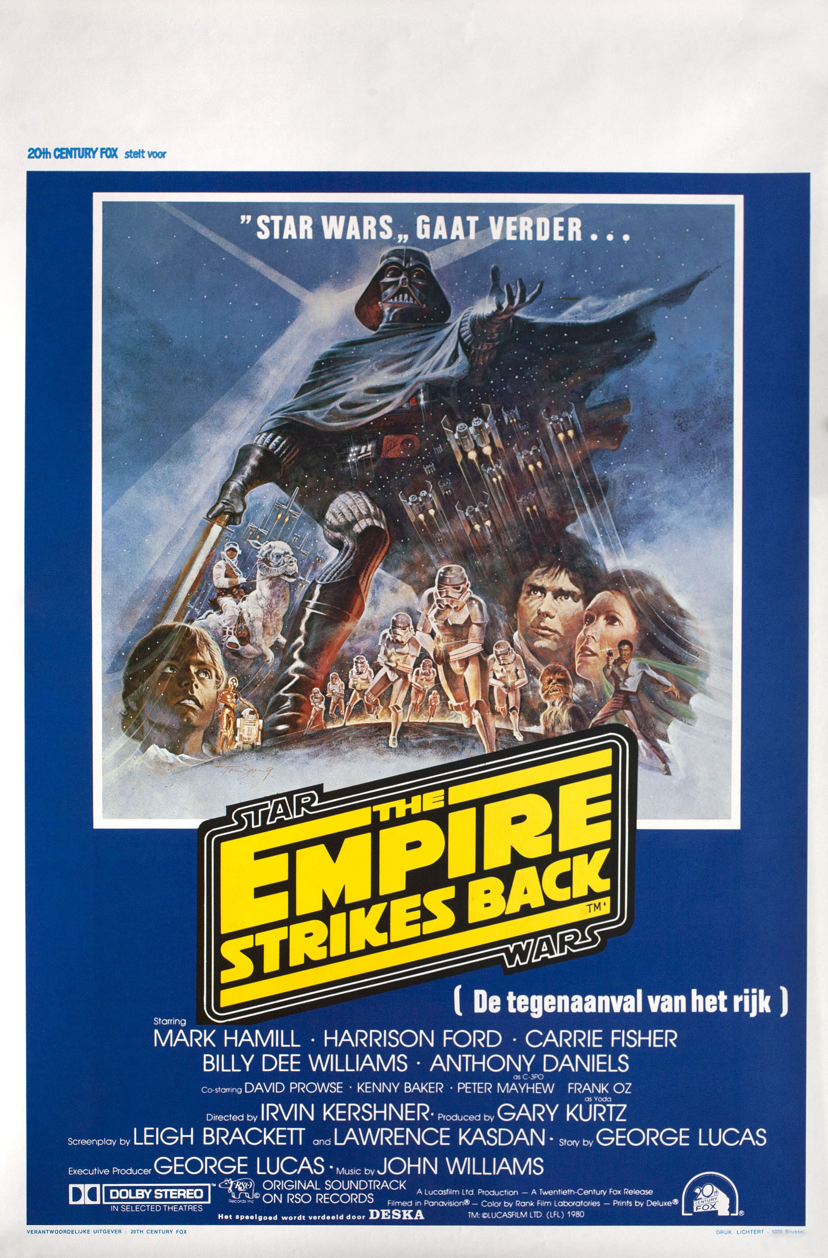 Звёздные войны: Эпизод 5 – Империя наносит ответный удар (The Empire Strikes Back, 1980), режиссёр Ирвин Кершнер, бельгийский постер к фильму, 1980 год