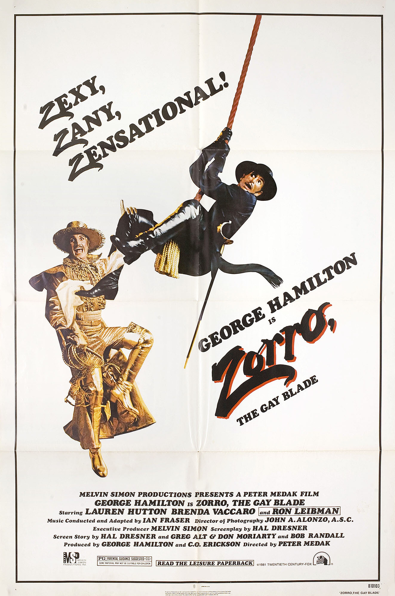 Зорро, голубой клинок (Zorro The Gay Blade, 1981), режиссёр Питер Медак, американский постер к фильму, 1981 год