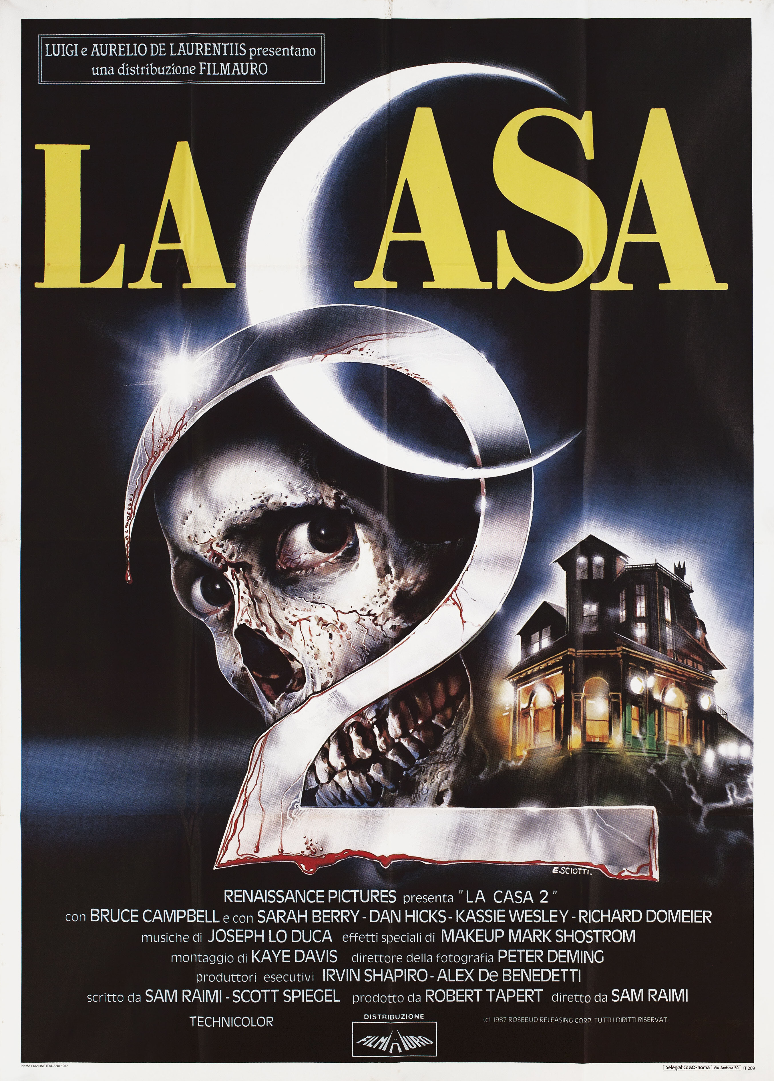 Зловещие мертвецы 2 (Evil Dead II, 1987), режиссёр Сэм Рэйми, итальянский постер к фильму, автор Энцо Скиотти, 1987 год