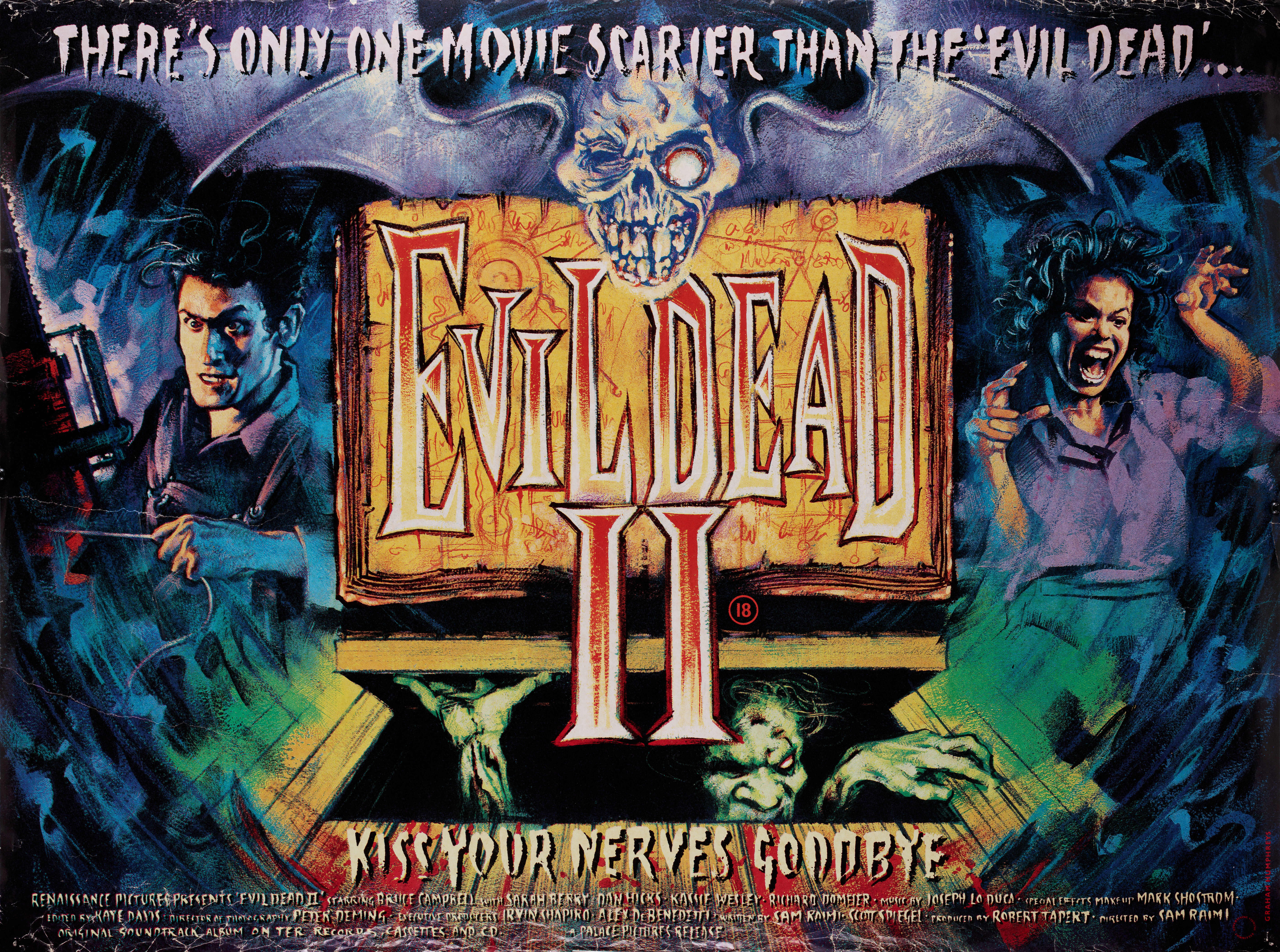 Зловещие мертвецы 2 (Evil Dead II, 1987), режиссёр Сэм Рэйми, британский постер к фильму, автор Грэм Хамфрис, 1987 год