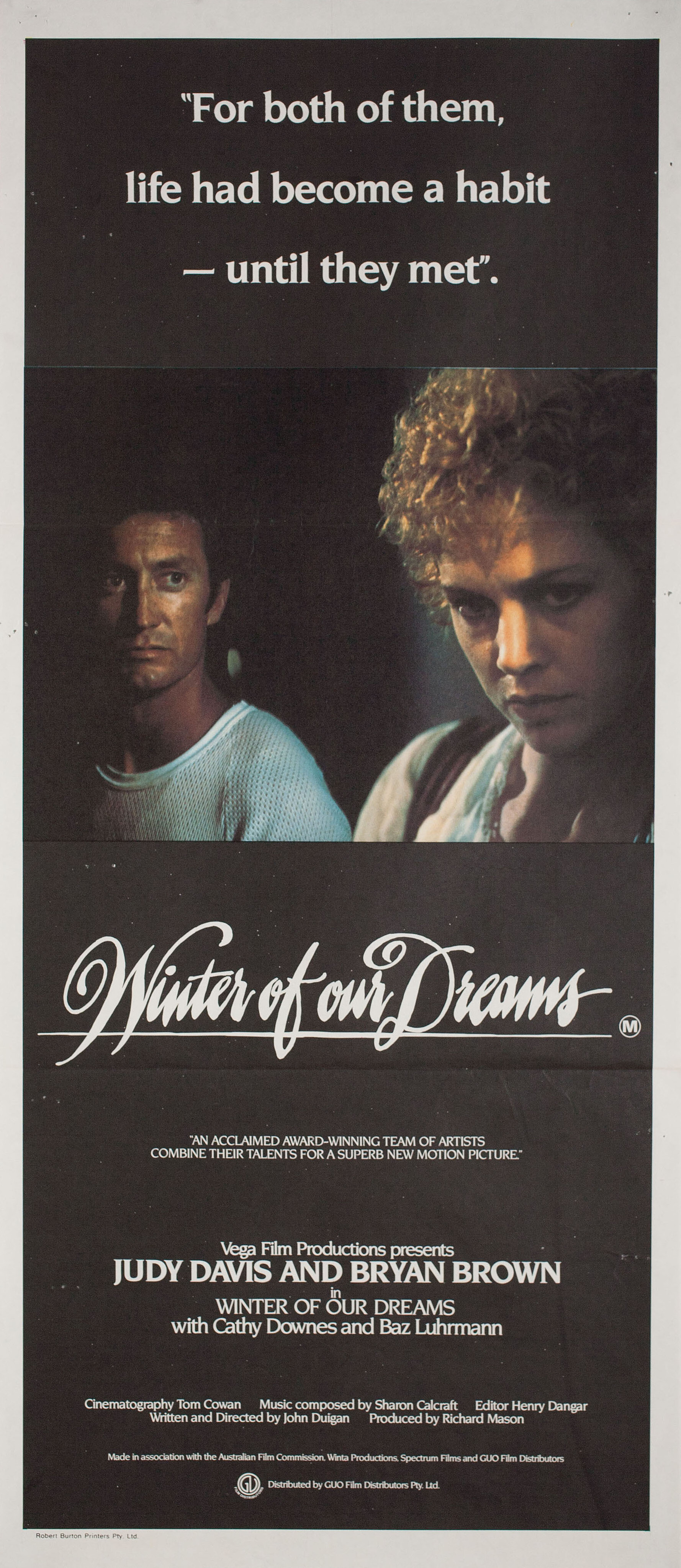 Зима наших надежд (Winter of Our Dreams, 1981), режиссёр Джон Дуган, австралийский постер к фильму, 1982 год