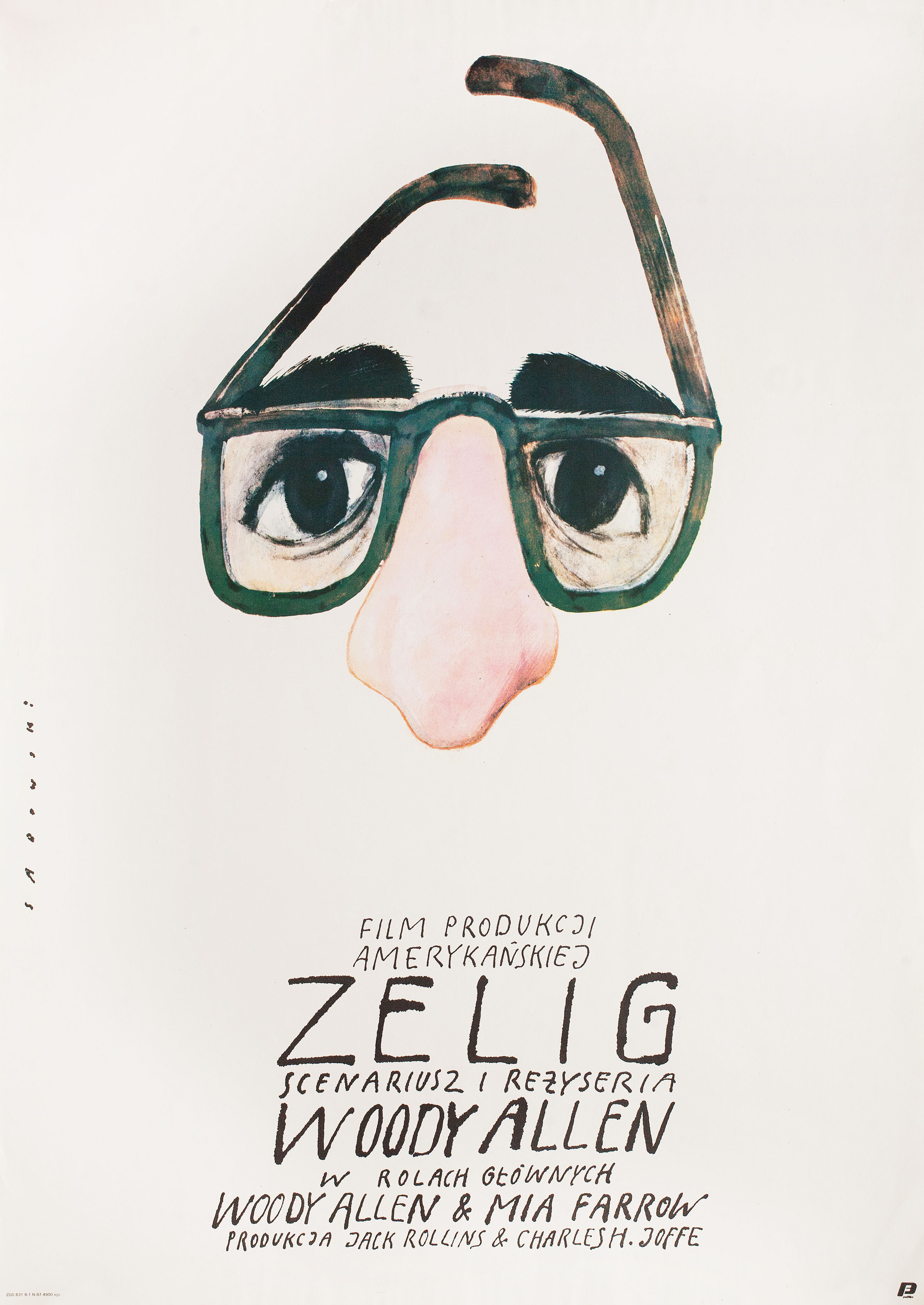 Зелиг (Zelig, 1983), режиссёр Вуди Аллен, польский постер к фильму, автор Виктор Садовский, 1983 год