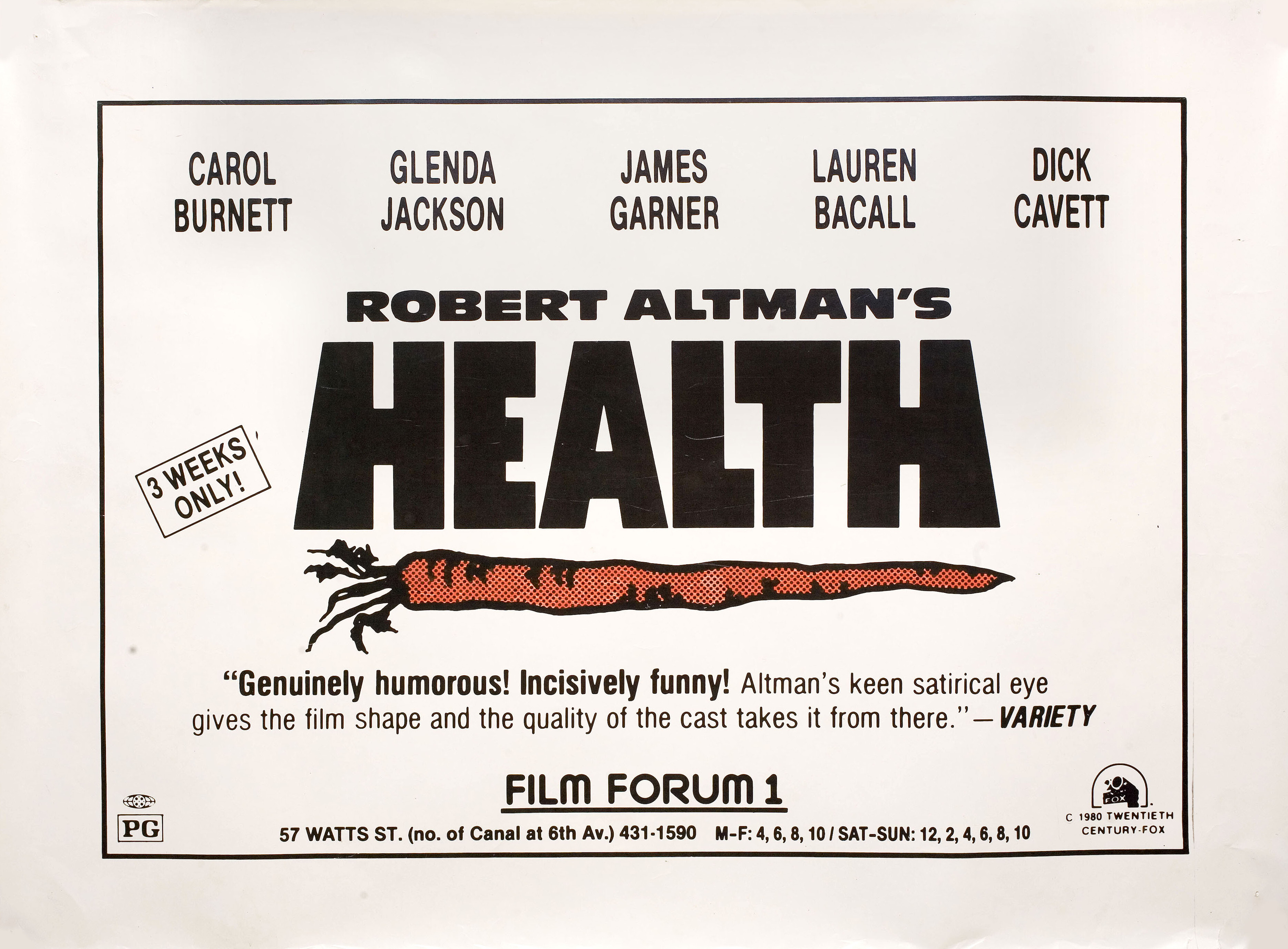 Здоровый образ жизни (HealtH, 1980), режиссёр Роберт Олтмен, американский постер к фильму, 1982 год